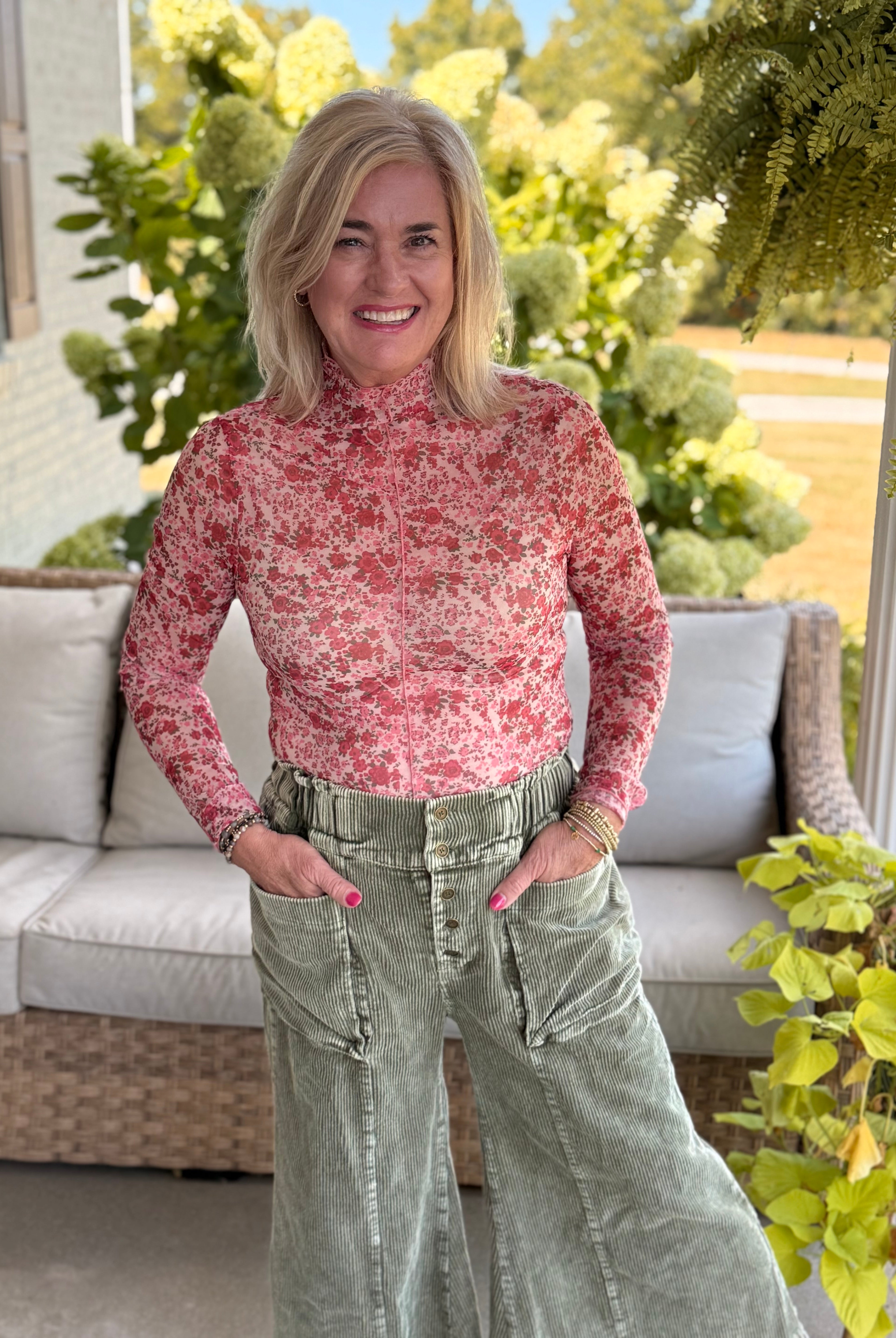 Fall Floral Mesh Mock Neck Sheer Top-110 Long Sleeve Top-Anniewear-The Lovely Closet, Women's Fashion Boutique in Alexandria, KY
