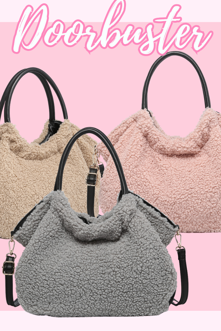 BLACK FRIDAY 9AM - TEDDY SHERPA SATCHEL BAG-290 Bag/Handbags-The Lovely Closet-The Lovely Closet, Women's Fashion Boutique in Alexandria, KY