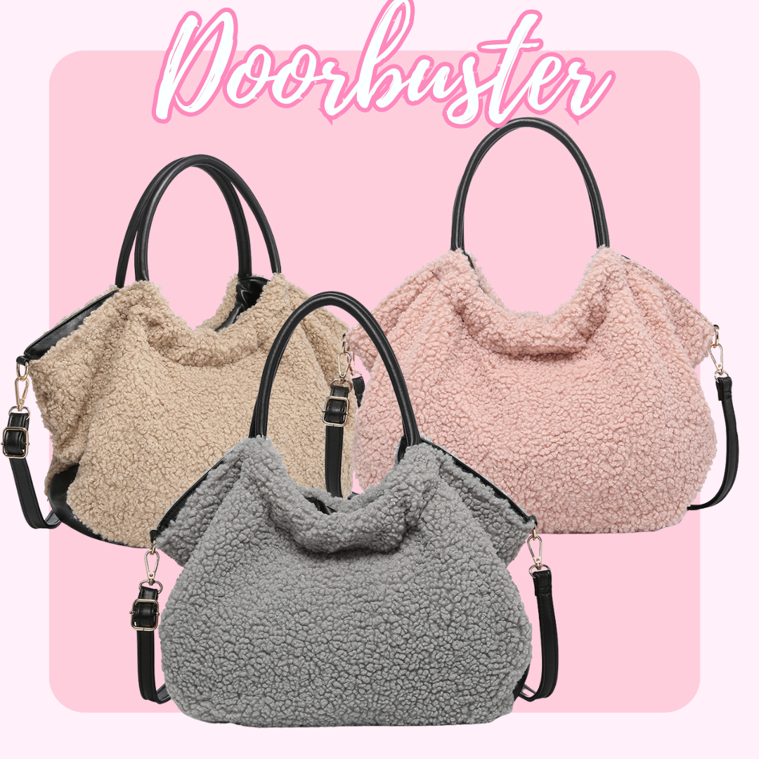 BLACK FRIDAY 9AM - TEDDY SHERPA SATCHEL BAG-290 Bag/Handbags-The Lovely Closet-The Lovely Closet, Women's Fashion Boutique in Alexandria, KY