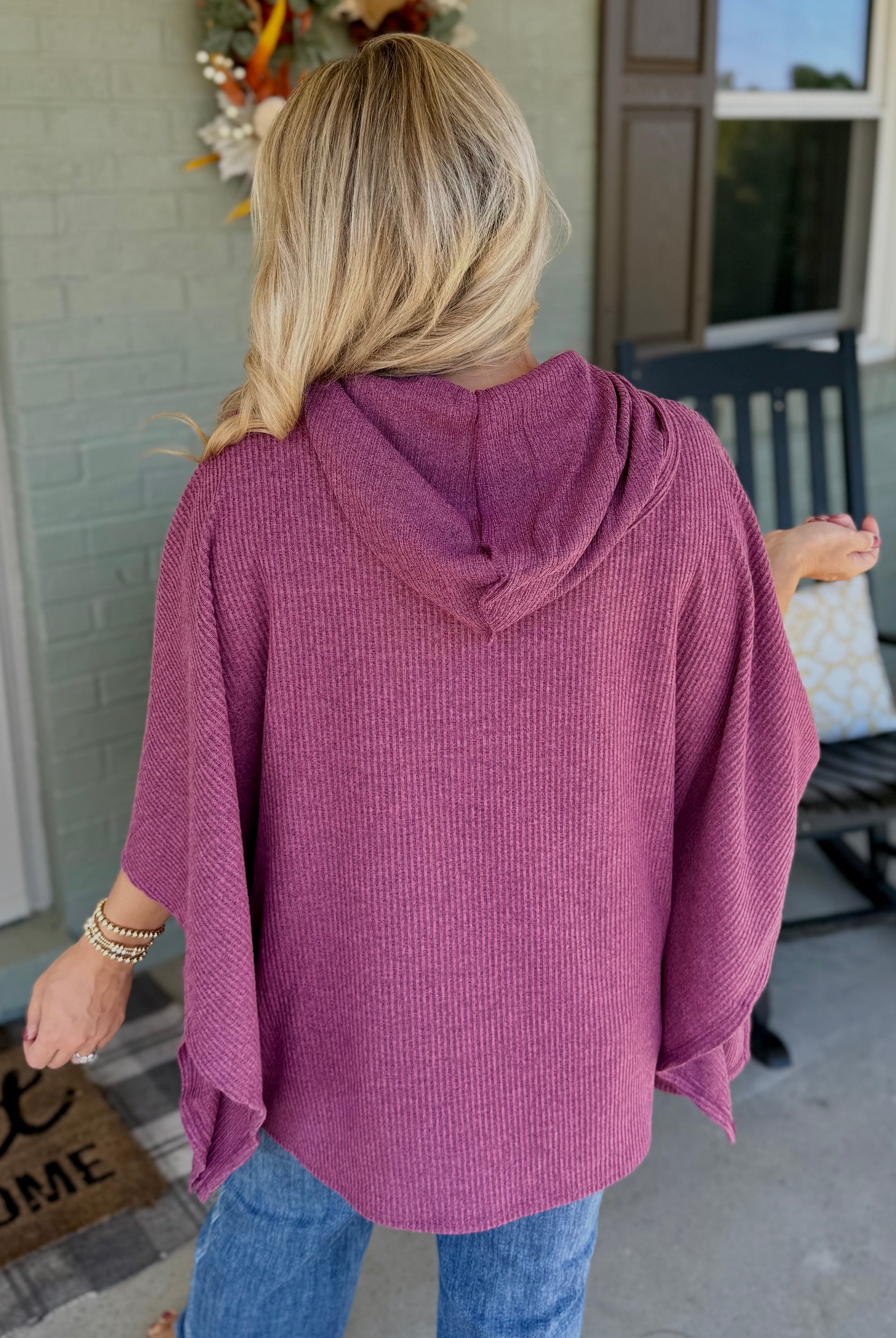 FINAL SALE - Ribbed Knit Poncho Top - Mulberry-170 Jackets/Outerwear-Dear Scarlett-The Lovely Closet, Women's Fashion Boutique in Alexandria, KY