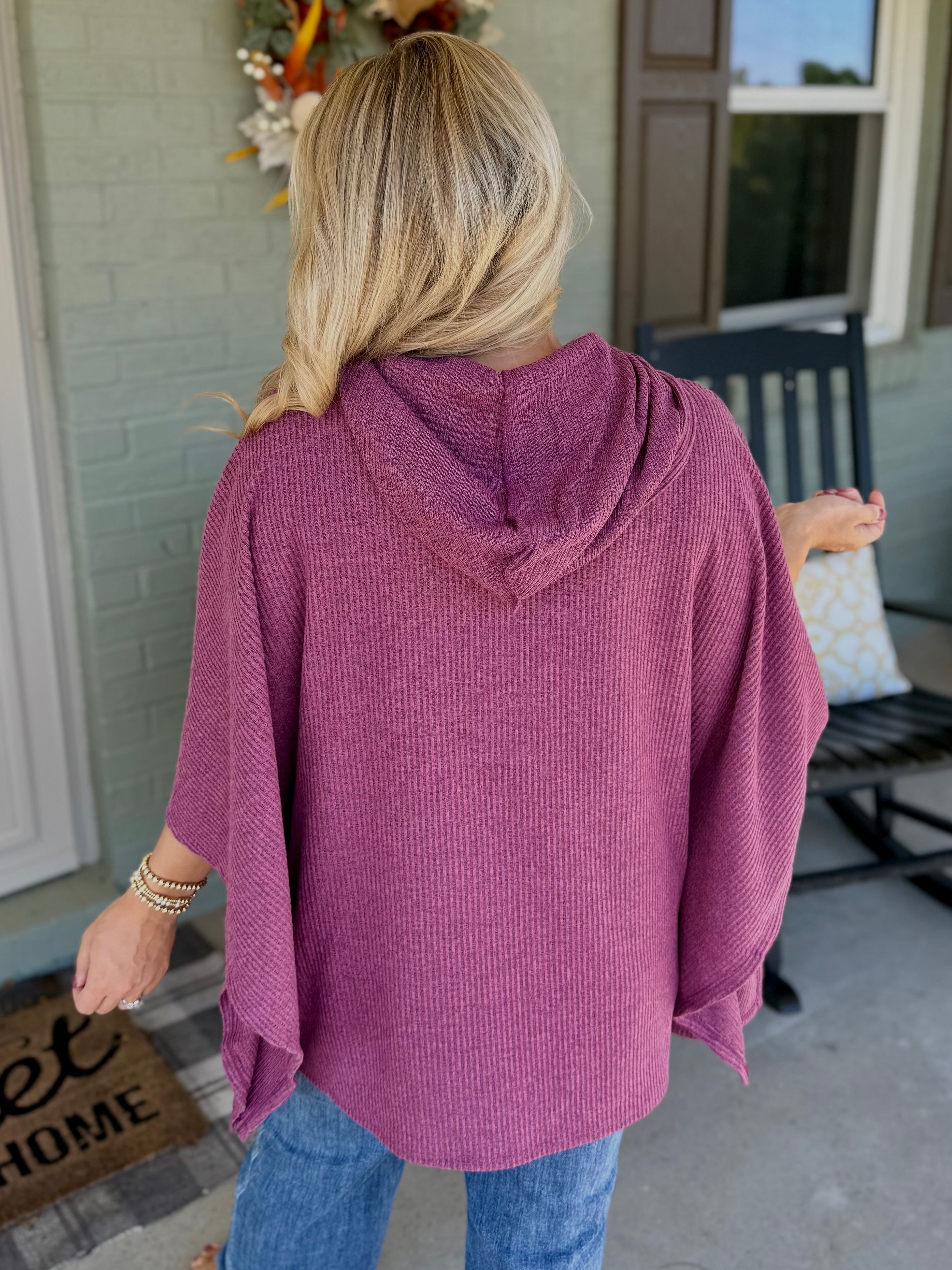 FINAL SALE - Ribbed Knit Poncho Top - Mulberry-170 Jackets/Outerwear-Dear Scarlett-The Lovely Closet, Women's Fashion Boutique in Alexandria, KY