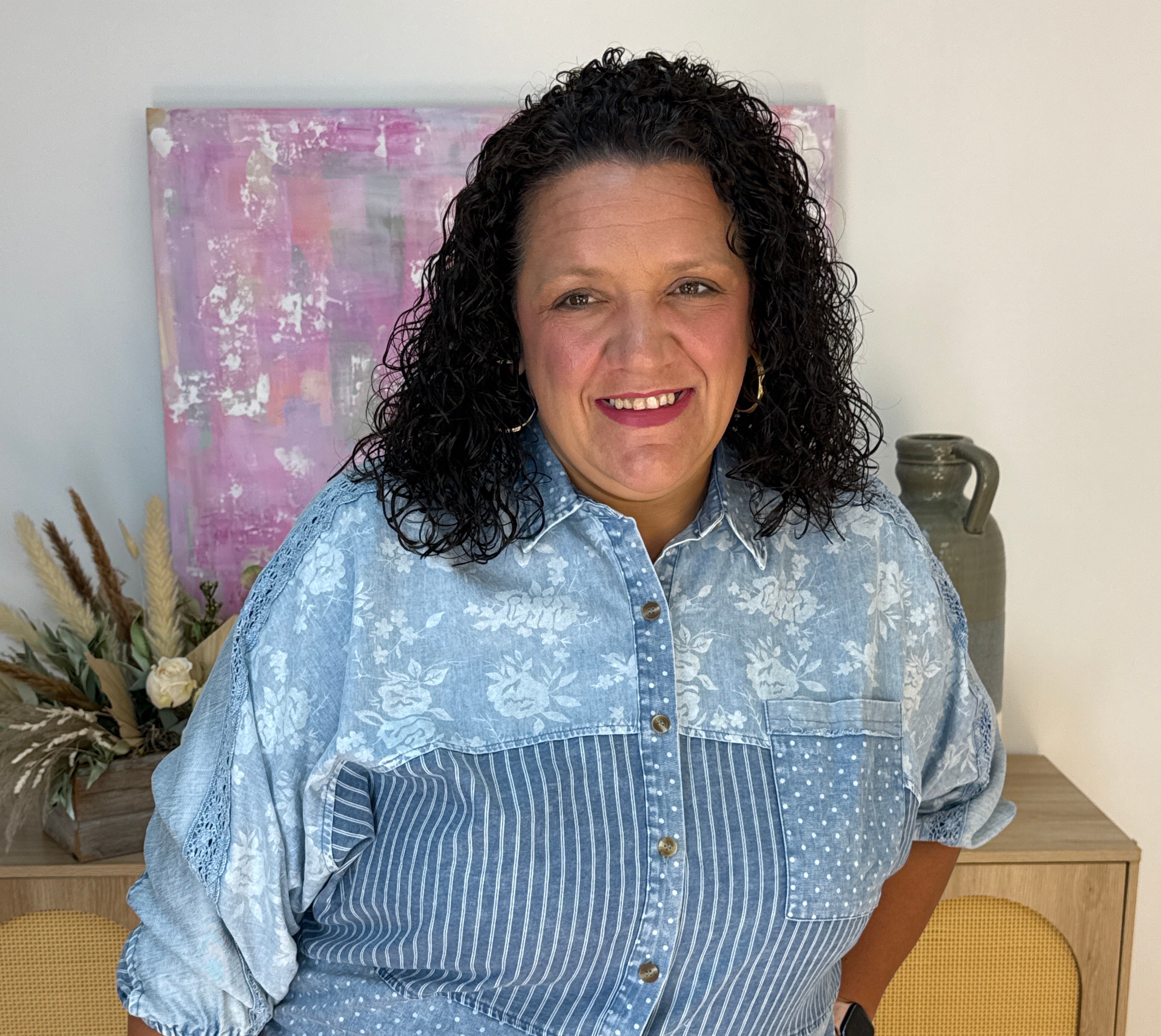 Running Late Chambray Denim Top-110 Long Sleeve Top-easel-The Lovely Closet, Women's Fashion Boutique in Alexandria, KY