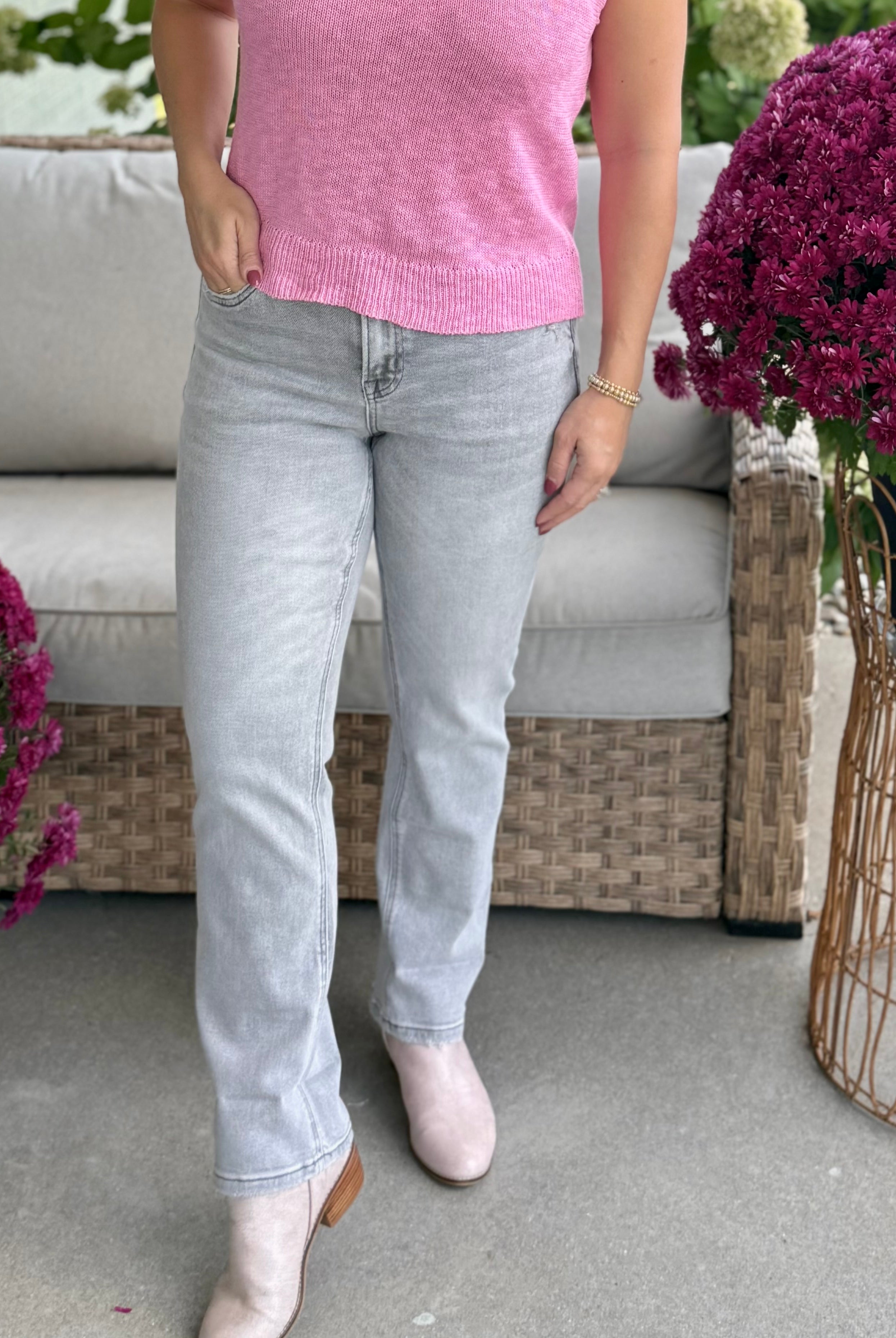 MICA MID RISE STRAIGHT LEG VINTAGE GREY WASH-210 Jeans-Donation Pink-The Lovely Closet, Women's Fashion Boutique in Alexandria, KY