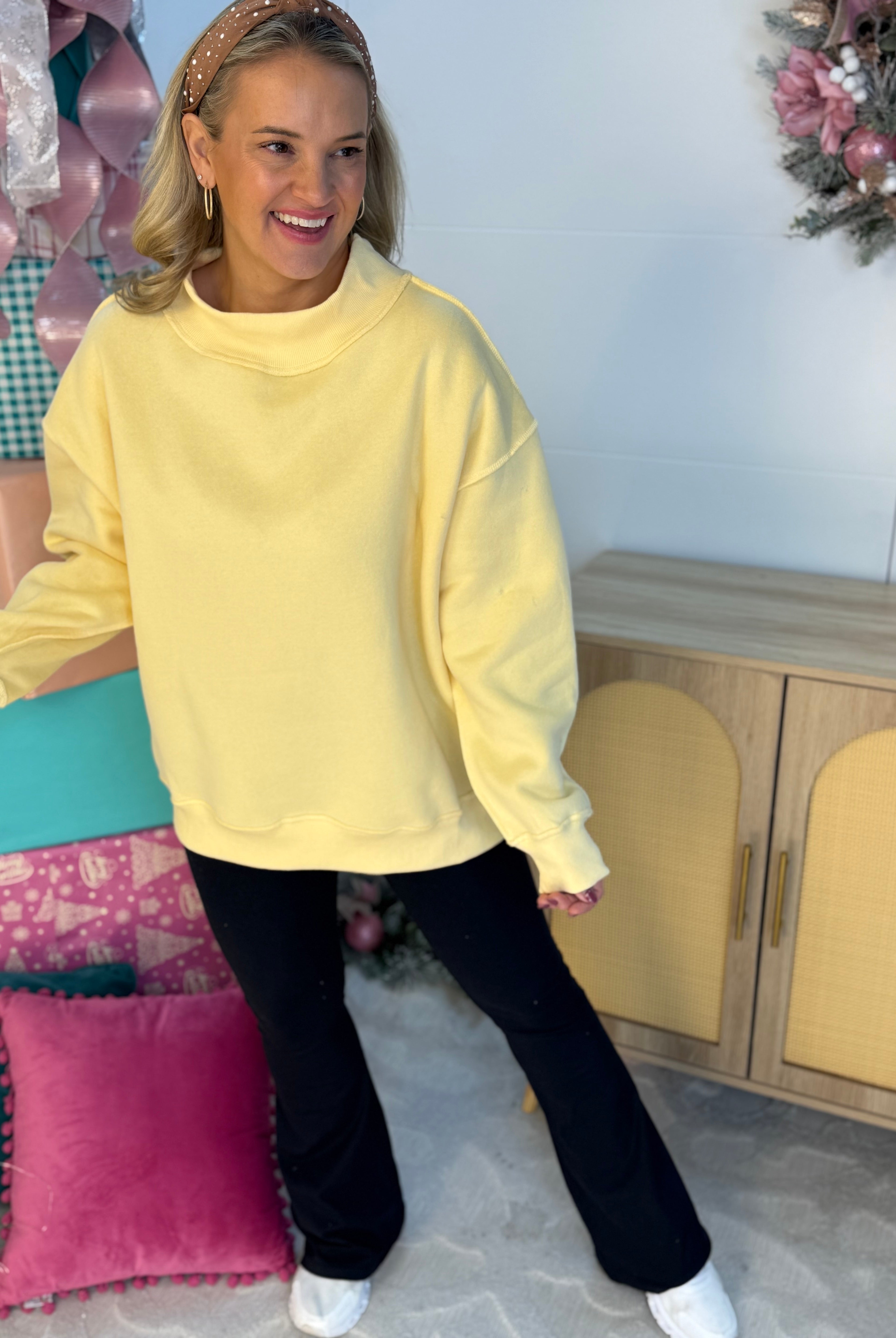 Cozy Era Pullover - Buttercup Yellow-150 Sweatshirts-The Lovely Closet-The Lovely Closet, Women's Fashion Boutique in Alexandria, KY