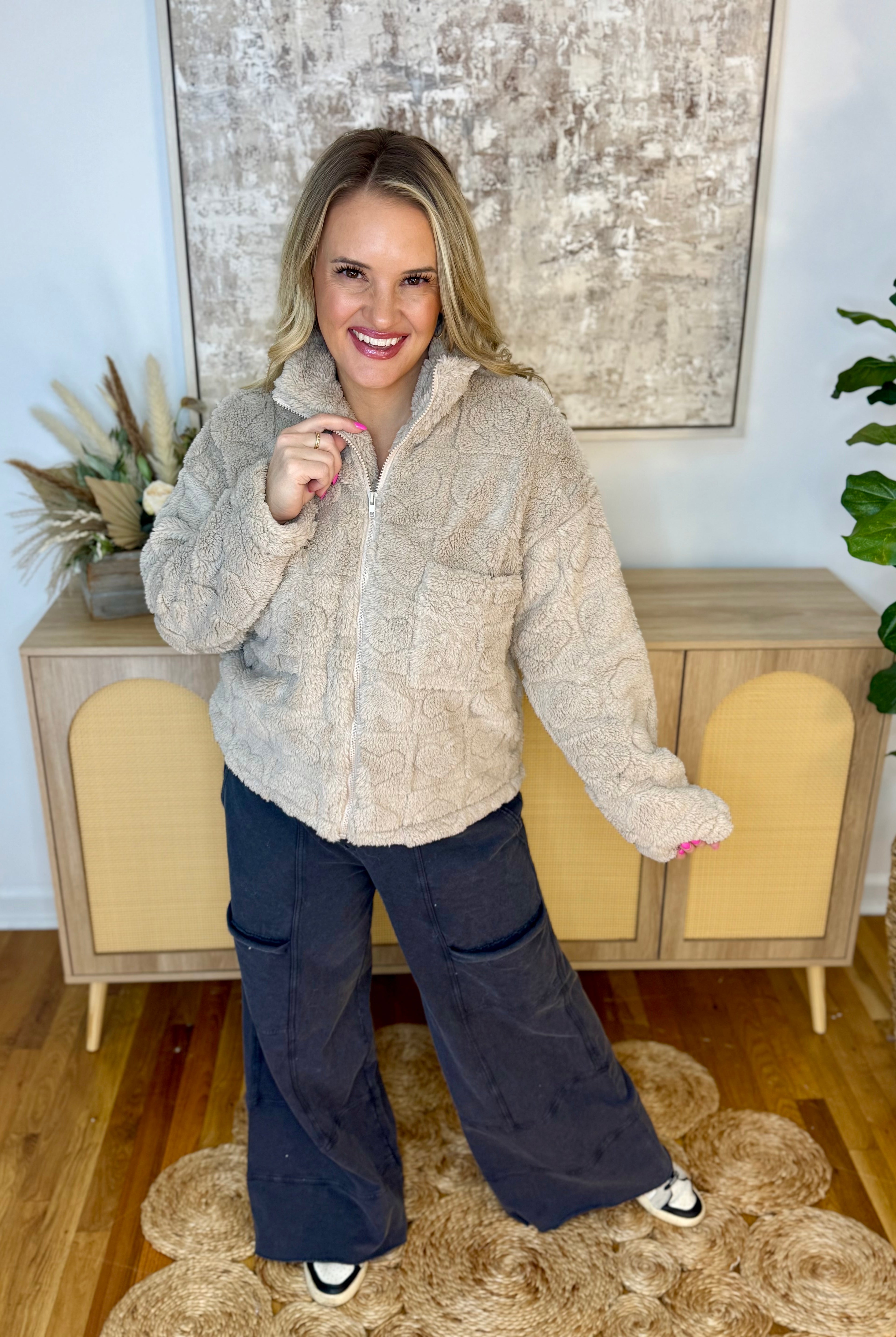 Wrapped in Love Heart Fleece Jacket-170 Jackets/Outerwear-Doe and Rae-The Lovely Closet, Women's Fashion Boutique in Alexandria, KY