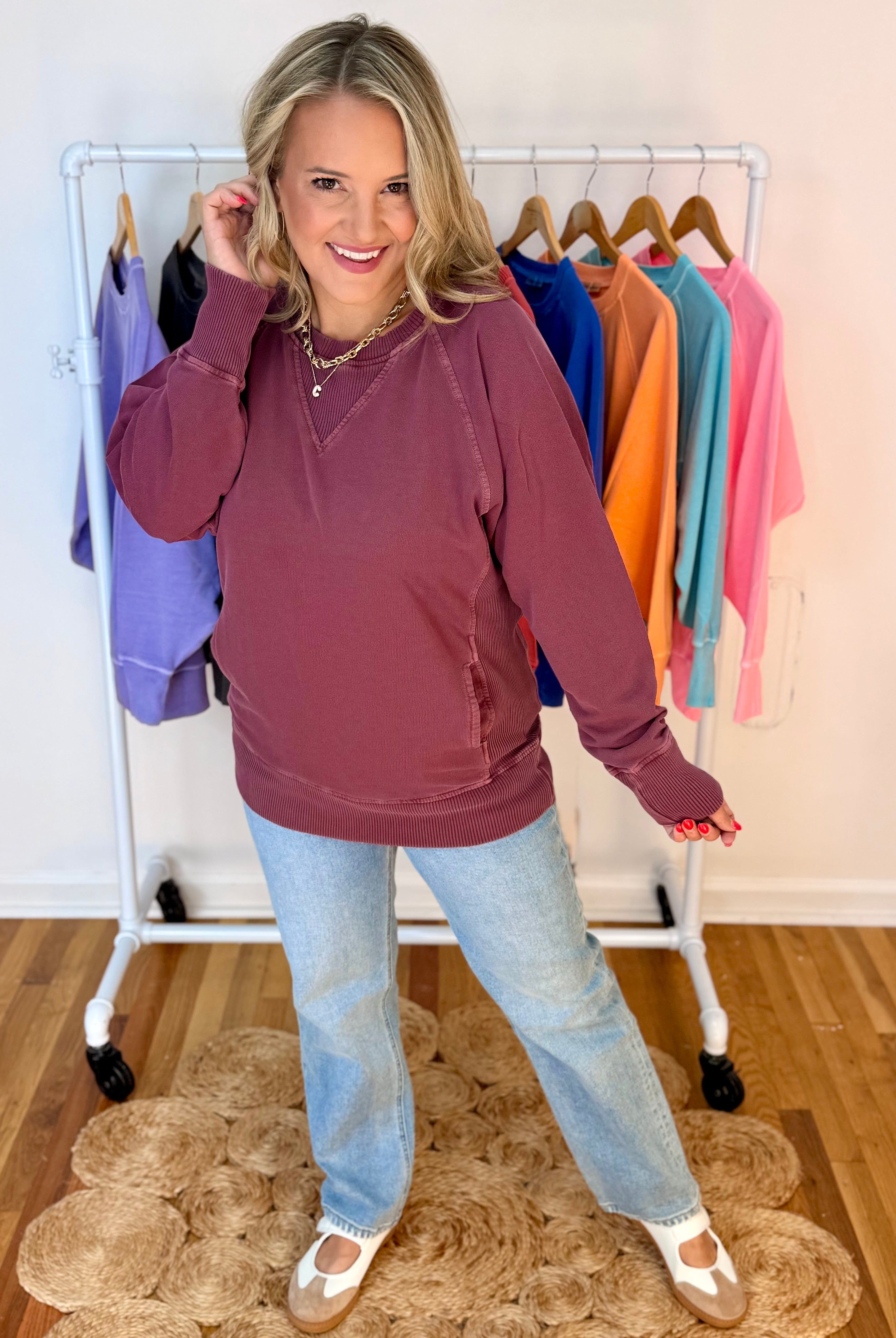 Keeping it Casual Pullover 2026 - Egg Plant-150 Sweatshirts-zenana-The Lovely Closet, Women's Fashion Boutique in Alexandria, KY