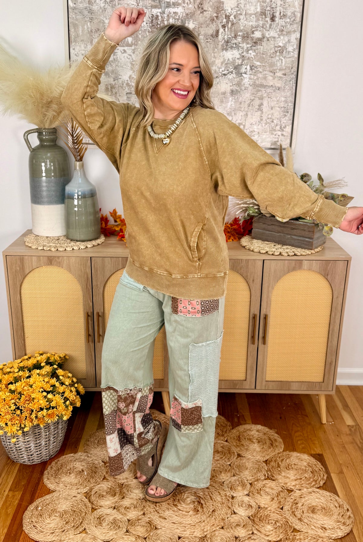 Run Around Acid Wash Pullover - Camel-150 Sweatshirts-The Lovely Closet-The Lovely Closet, Women's Fashion Boutique in Alexandria, KY