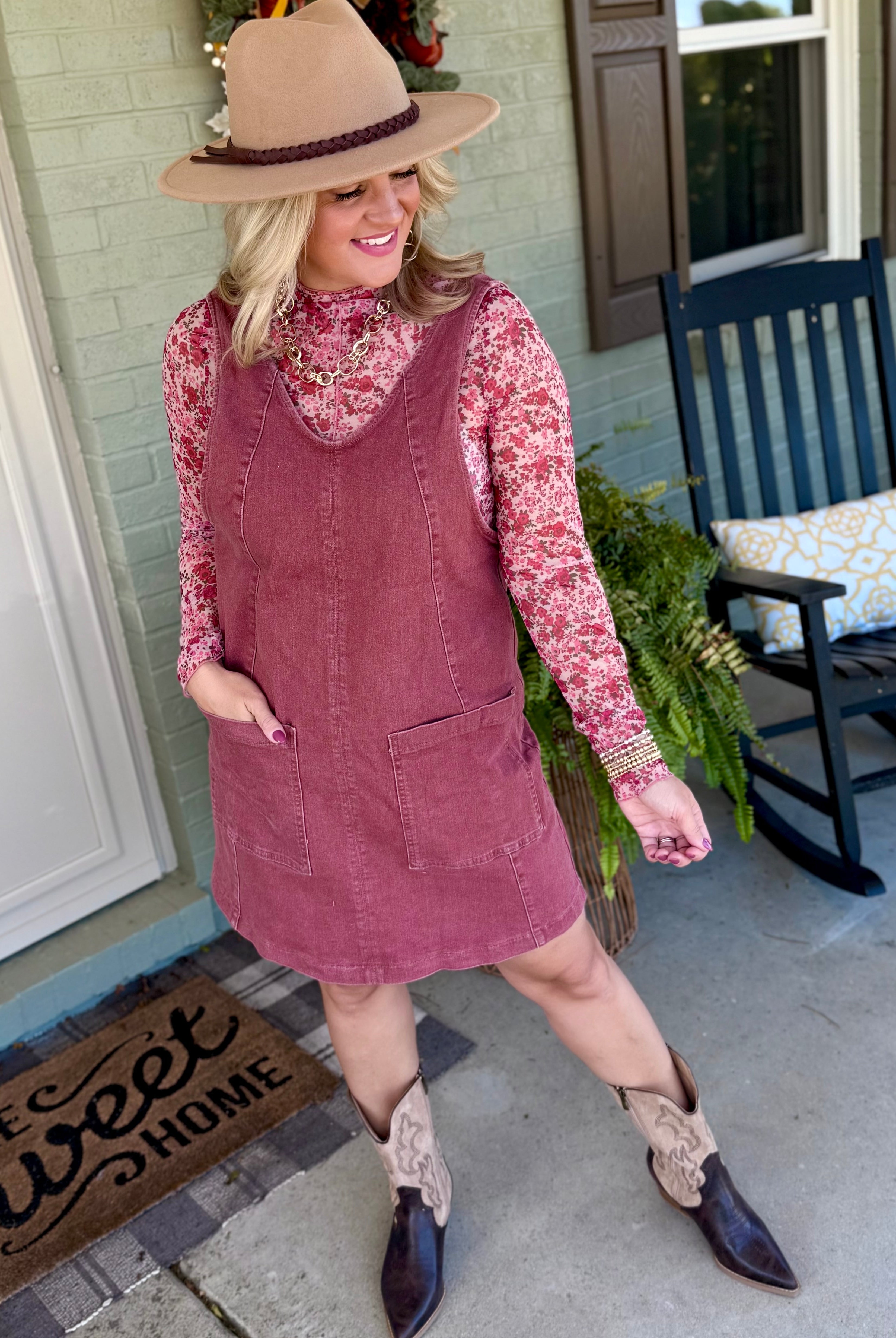 Maple Lane Overall Mini Dress - Brick-180 Dresses-Anniewear-The Lovely Closet, Women's Fashion Boutique in Alexandria, KY