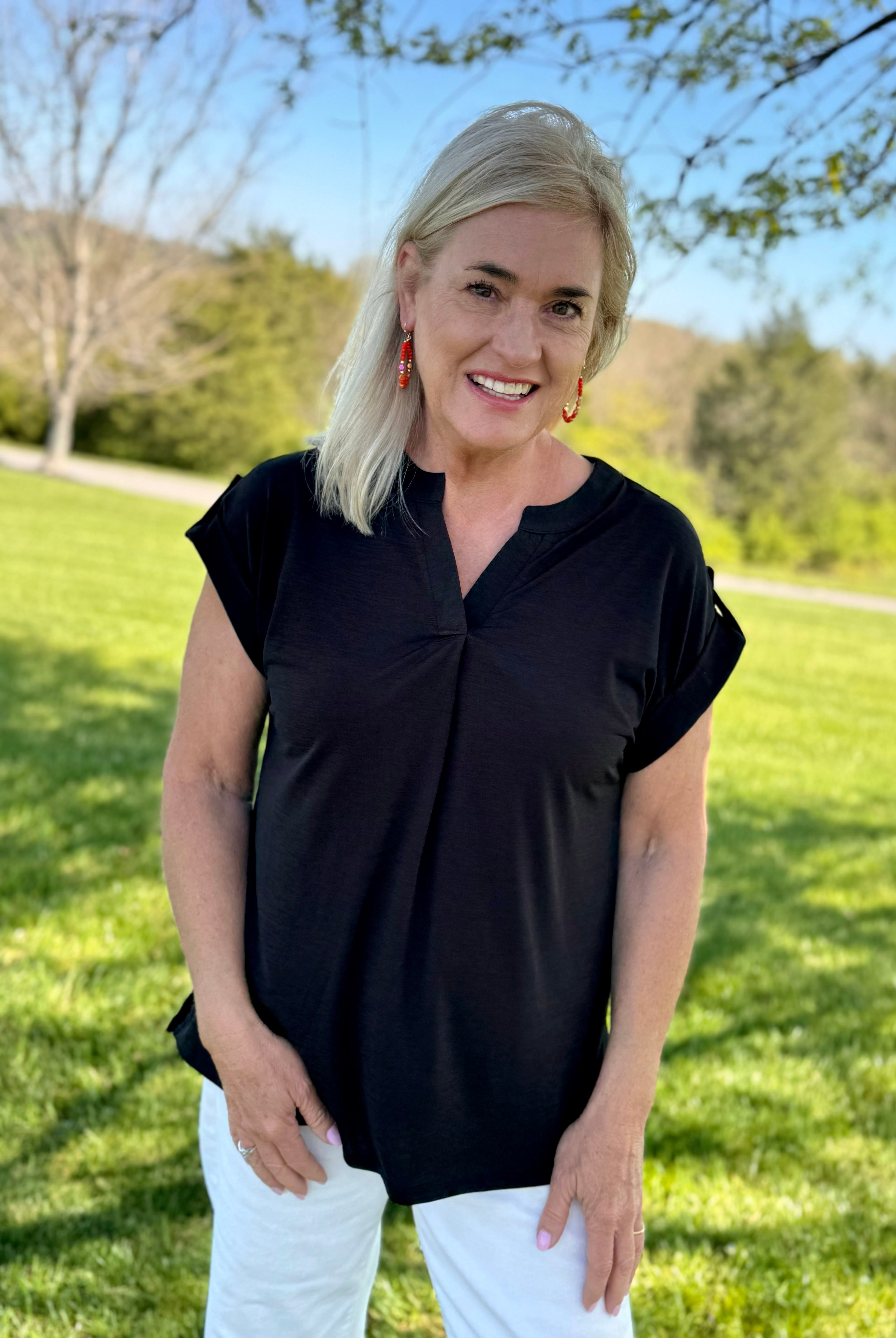 Bright & Beautiful Short Sleeve Top - Black-100 Short Sleeve Tops-The Lovely Closet-The Lovely Closet, Women's Fashion Boutique in Alexandria, KY