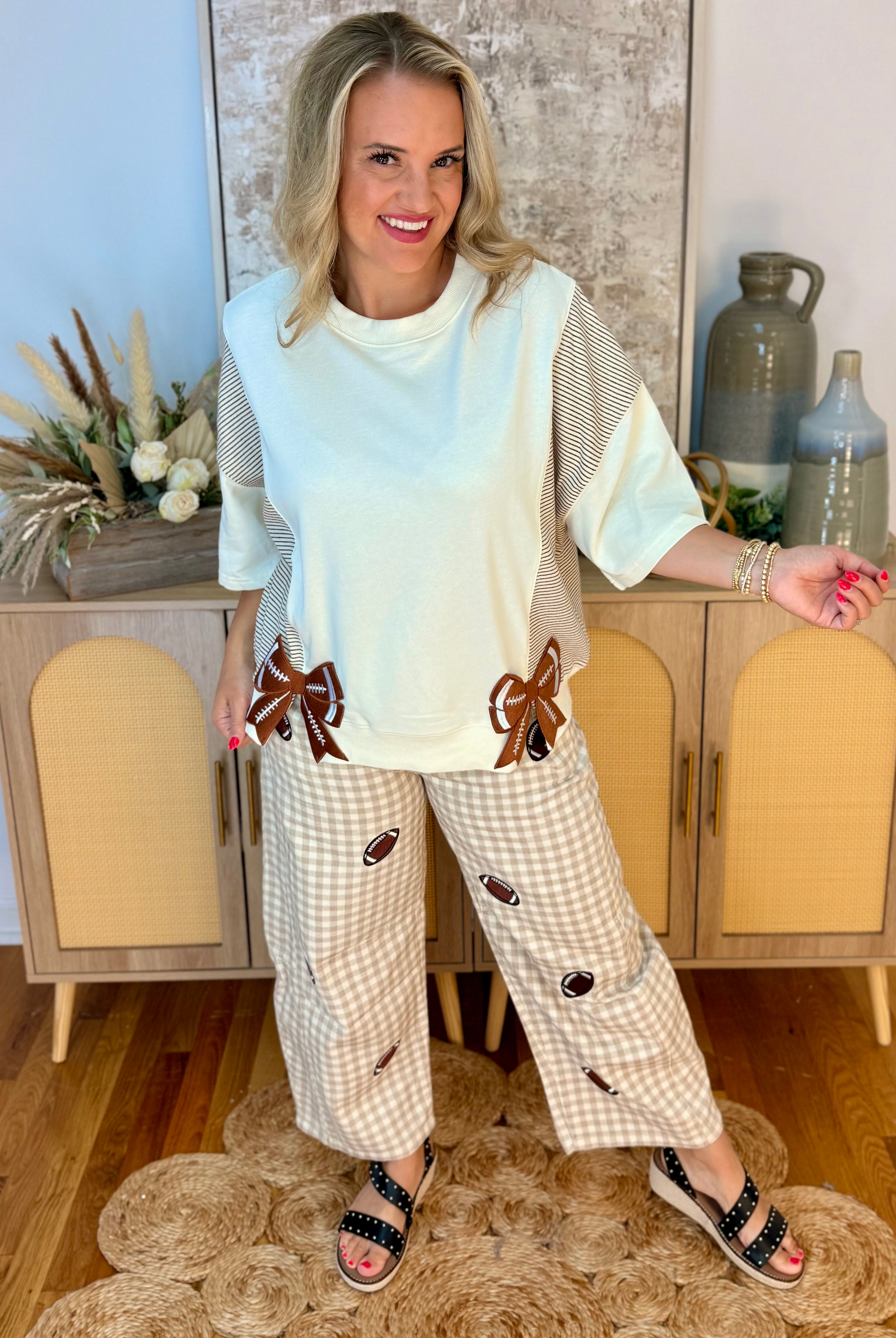 Game Day Darling Barrel Leg Pants-240 Pants-Peach Love-The Lovely Closet, Women's Fashion Boutique in Alexandria, KY