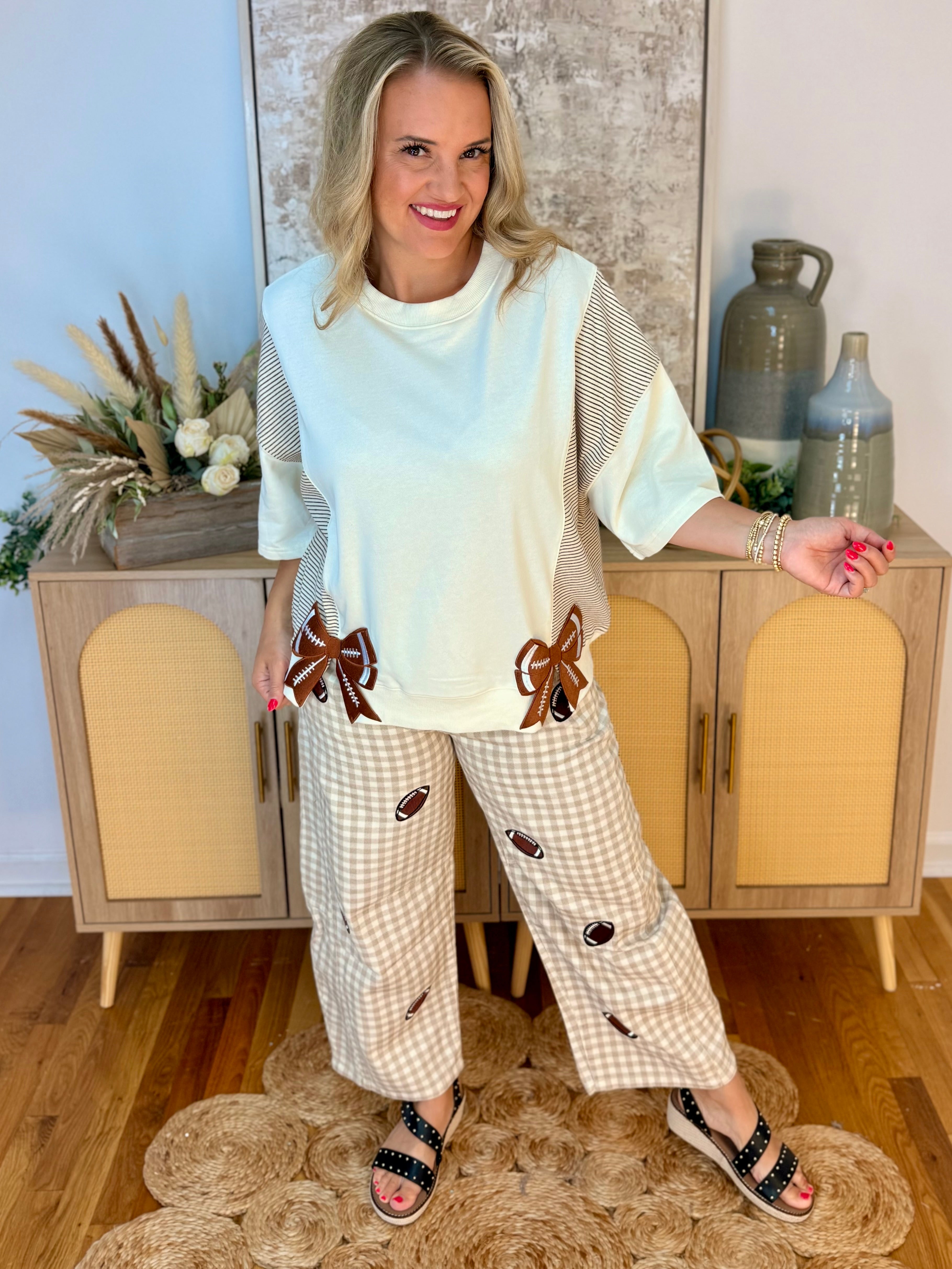 Game Day Darling Barrel Leg Pants-240 Pants-Peach Love-The Lovely Closet, Women's Fashion Boutique in Alexandria, KY