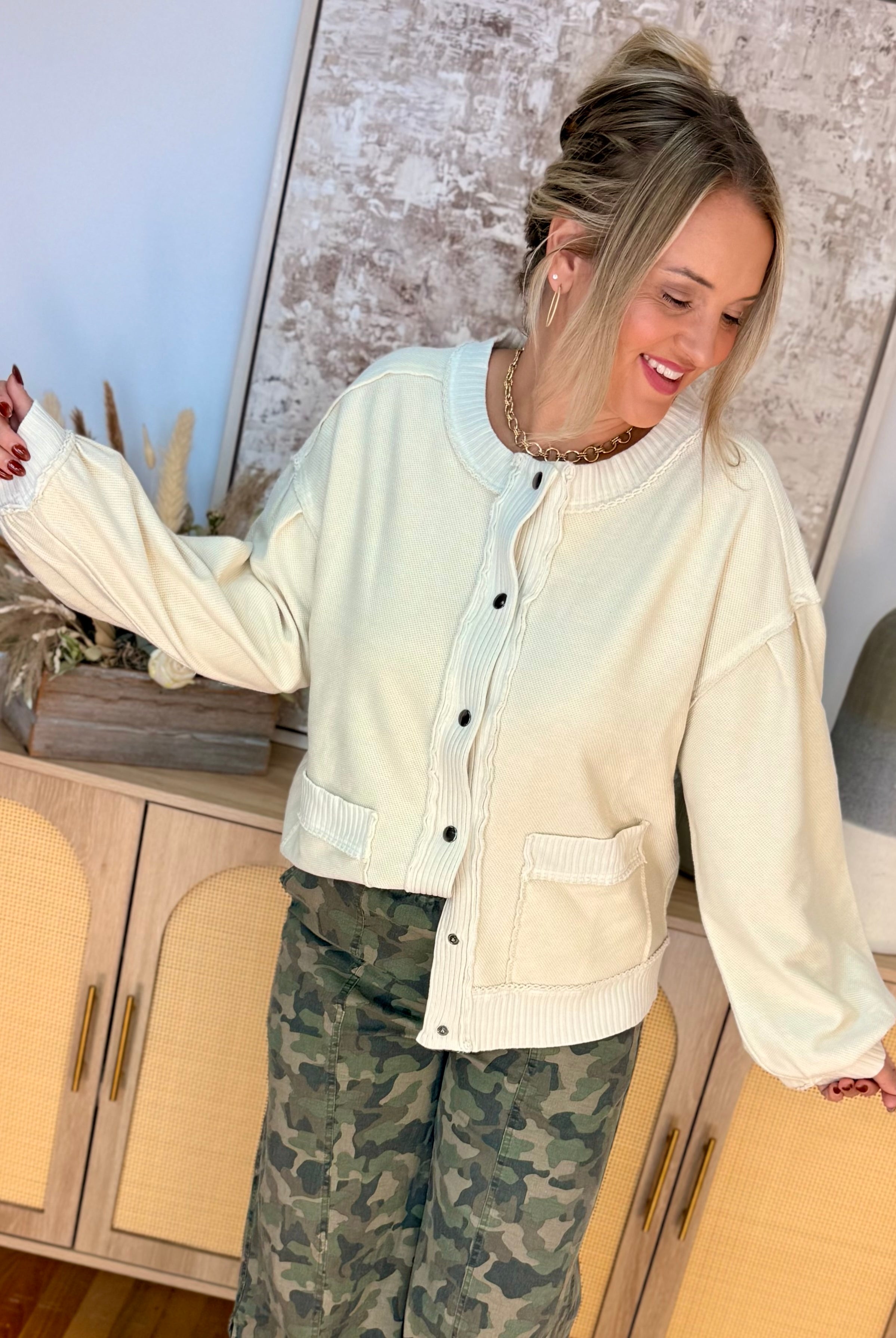 Perfectly Classic Cardigan - Ecru-160 Cardigan/Kimonos-easel-The Lovely Closet, Women's Fashion Boutique in Alexandria, KY