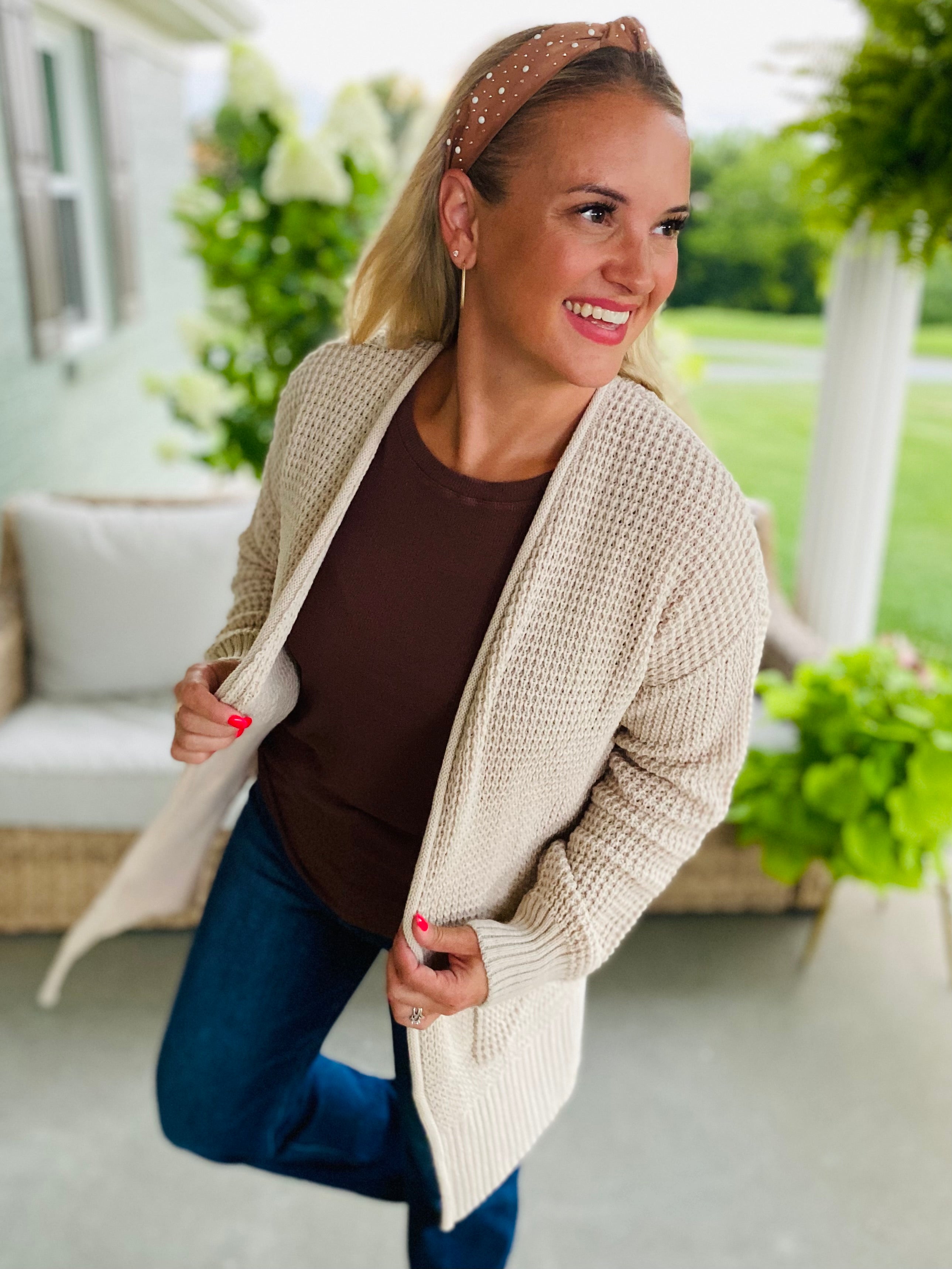 Waffle Knit Cardigan - Sand-160 Cardigan/Kimonos-zenana-The Lovely Closet, Women's Fashion Boutique in Alexandria, KY