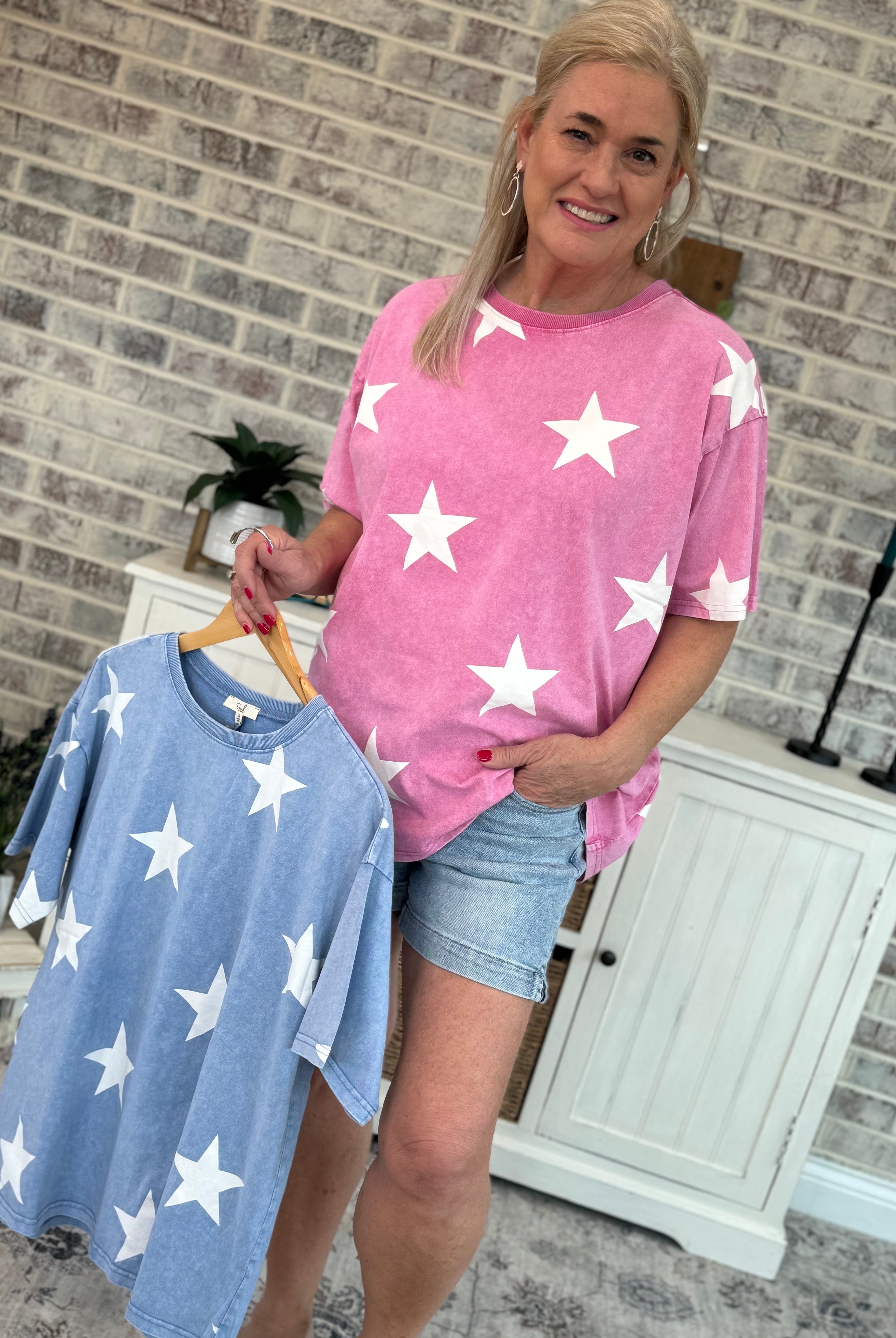 FINAL SALE We See You Star Print Top-Tops-The Lovely Closet-The Lovely Closet, Women's Fashion Boutique in Alexandria, KY