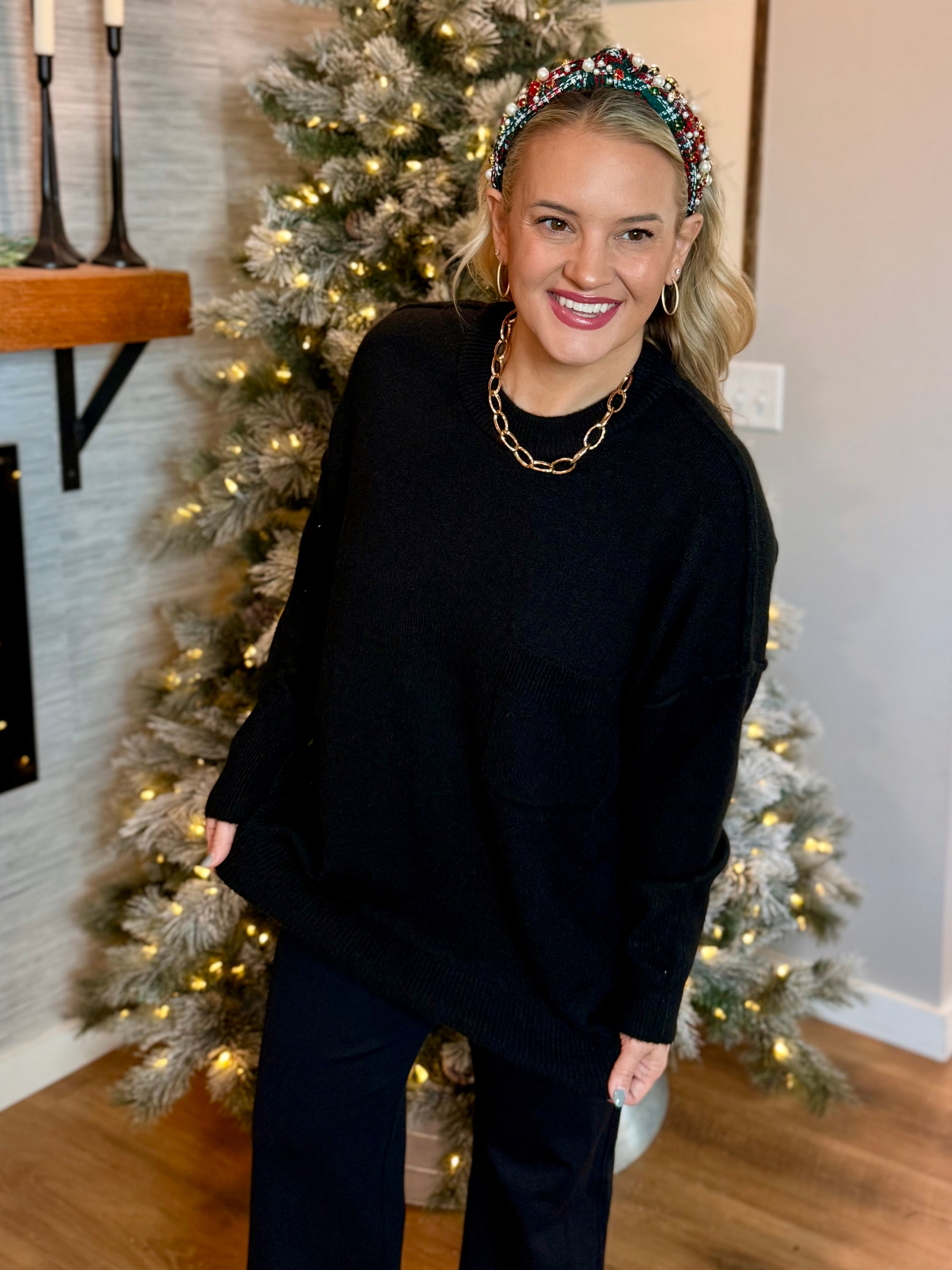Cozy Chalet Oversized Sweater - Black-140 Sweaters-zenana-The Lovely Closet, Women's Fashion Boutique in Alexandria, KY