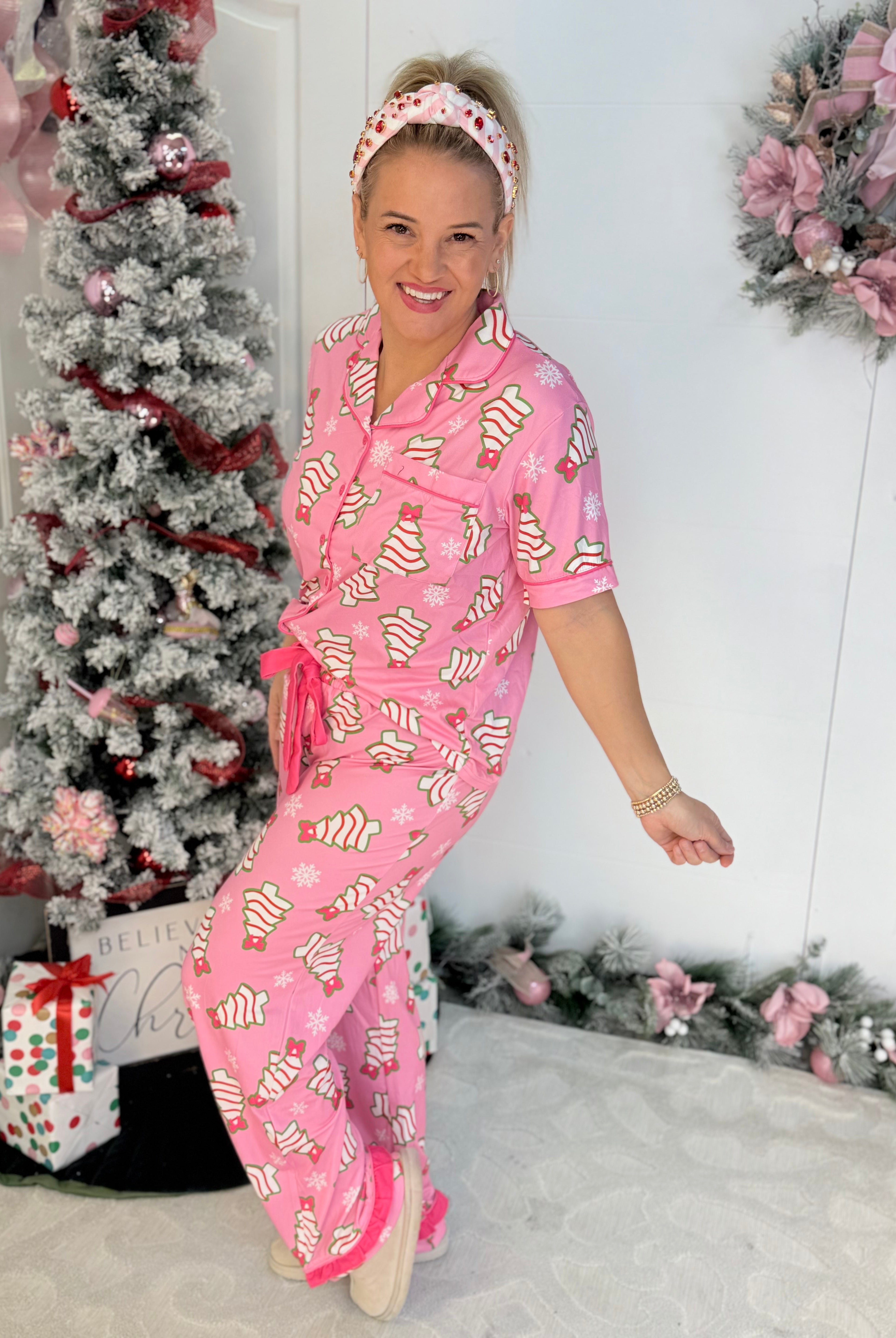 PINK-mas PJ Set - Bow Christmas Treat Ruffle-350 Holiday-Jess Lea-The Lovely Closet, Women's Fashion Boutique in Alexandria, KY