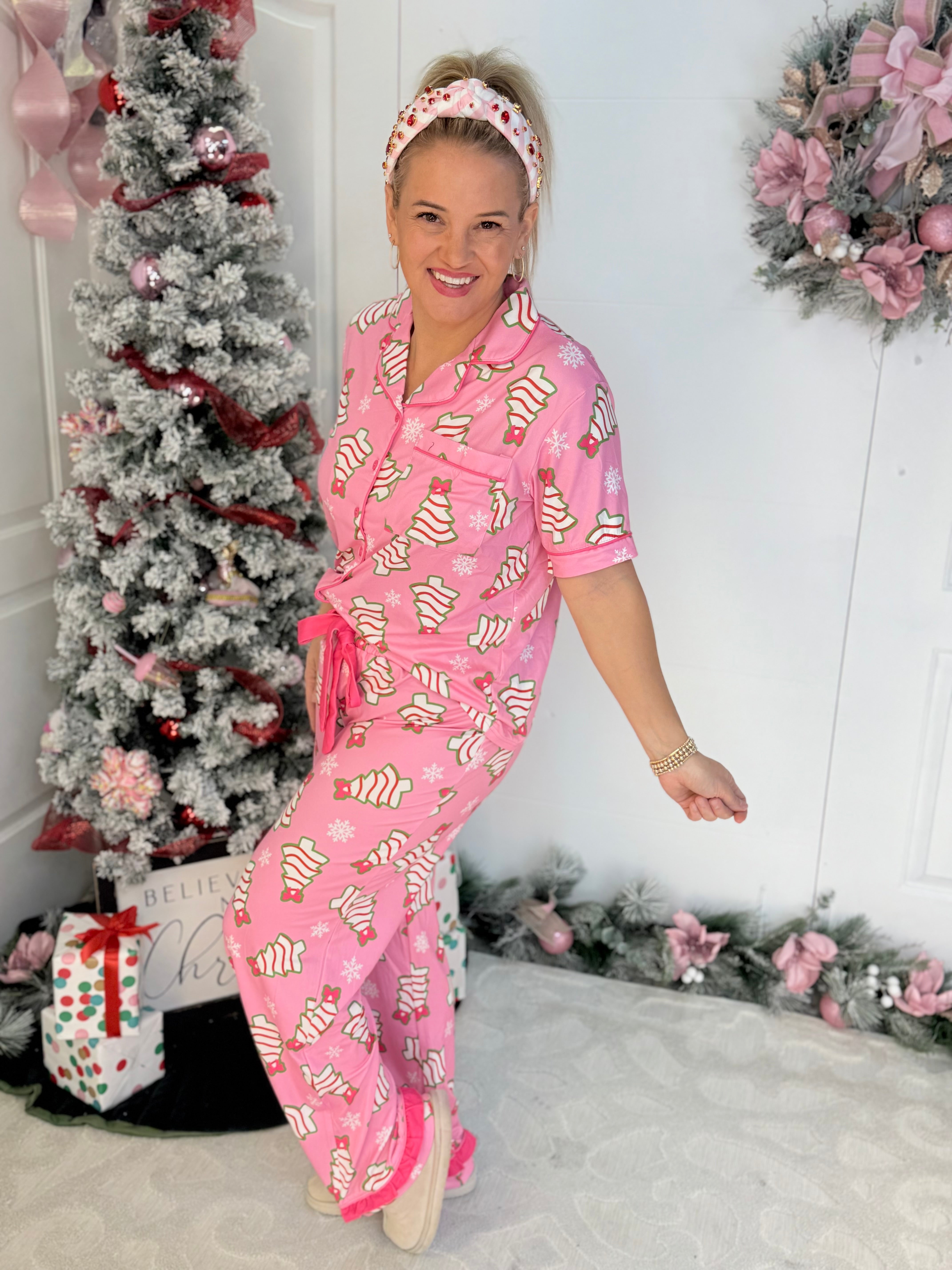 PINK-mas PJ Set - Bow Christmas Treat Ruffle-350 Holiday-Jess Lea-The Lovely Closet, Women's Fashion Boutique in Alexandria, KY