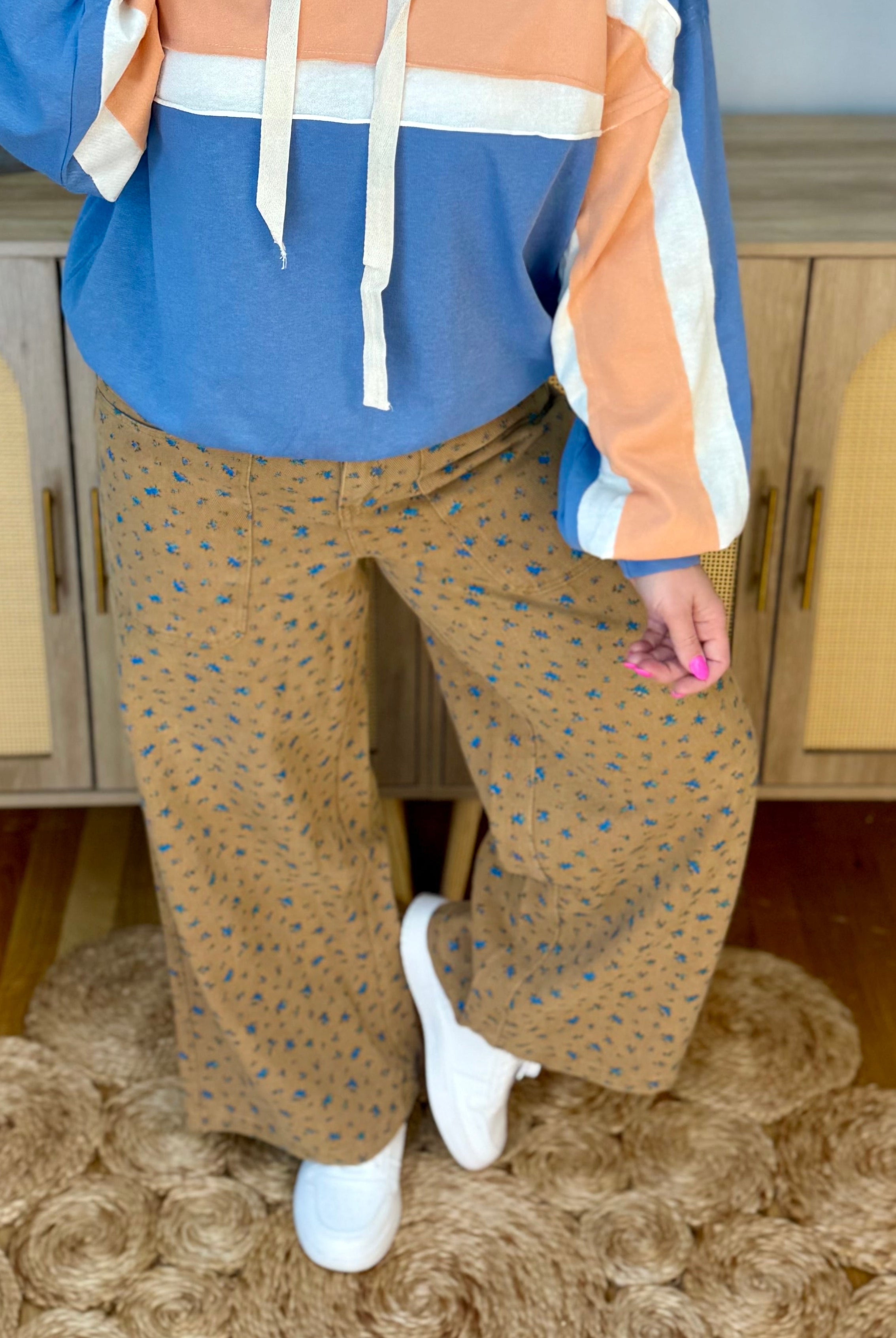 Ditsy Floral Tan Denim Pants-240 Pants-The Lovely Closet-The Lovely Closet, Women's Fashion Boutique in Alexandria, KY