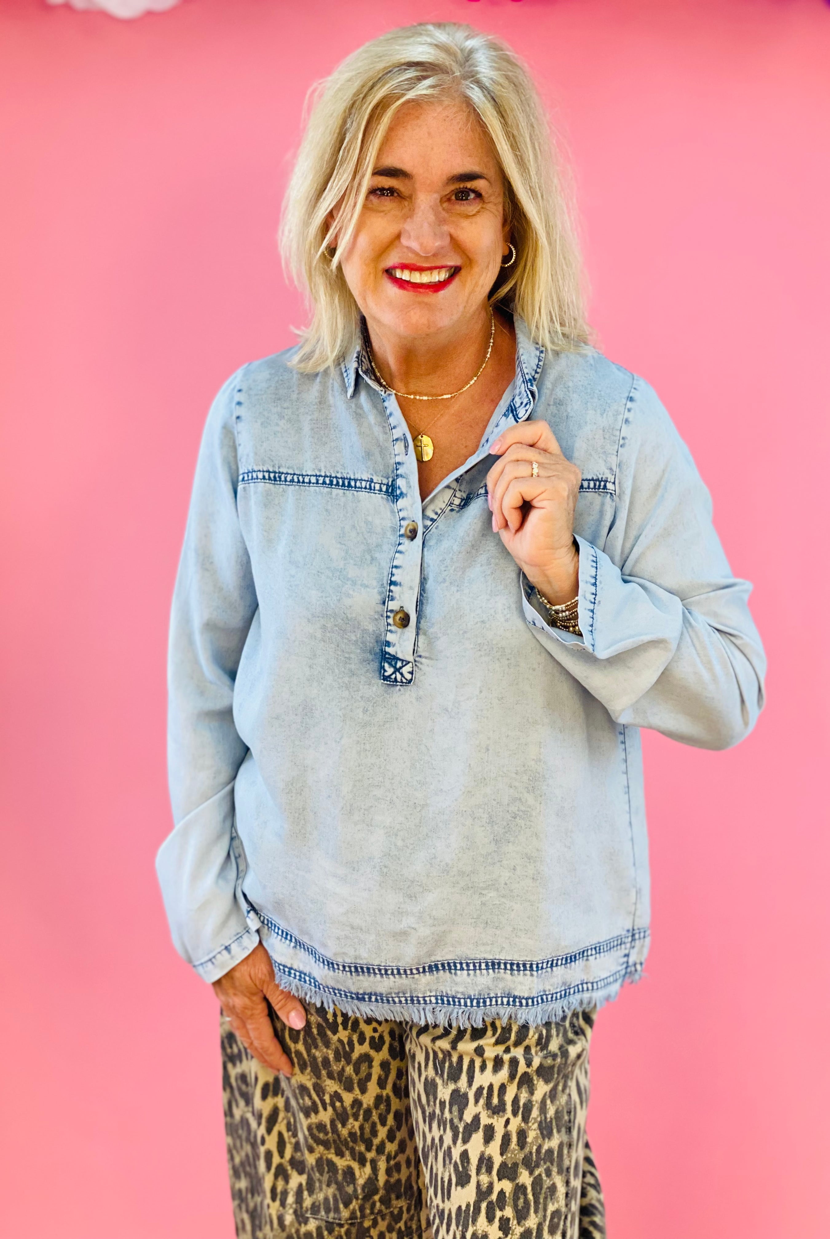 Cool Breeze Denim Pullover-110 Long Sleeve Top-Doe and Rae-The Lovely Closet, Women's Fashion Boutique in Alexandria, KY