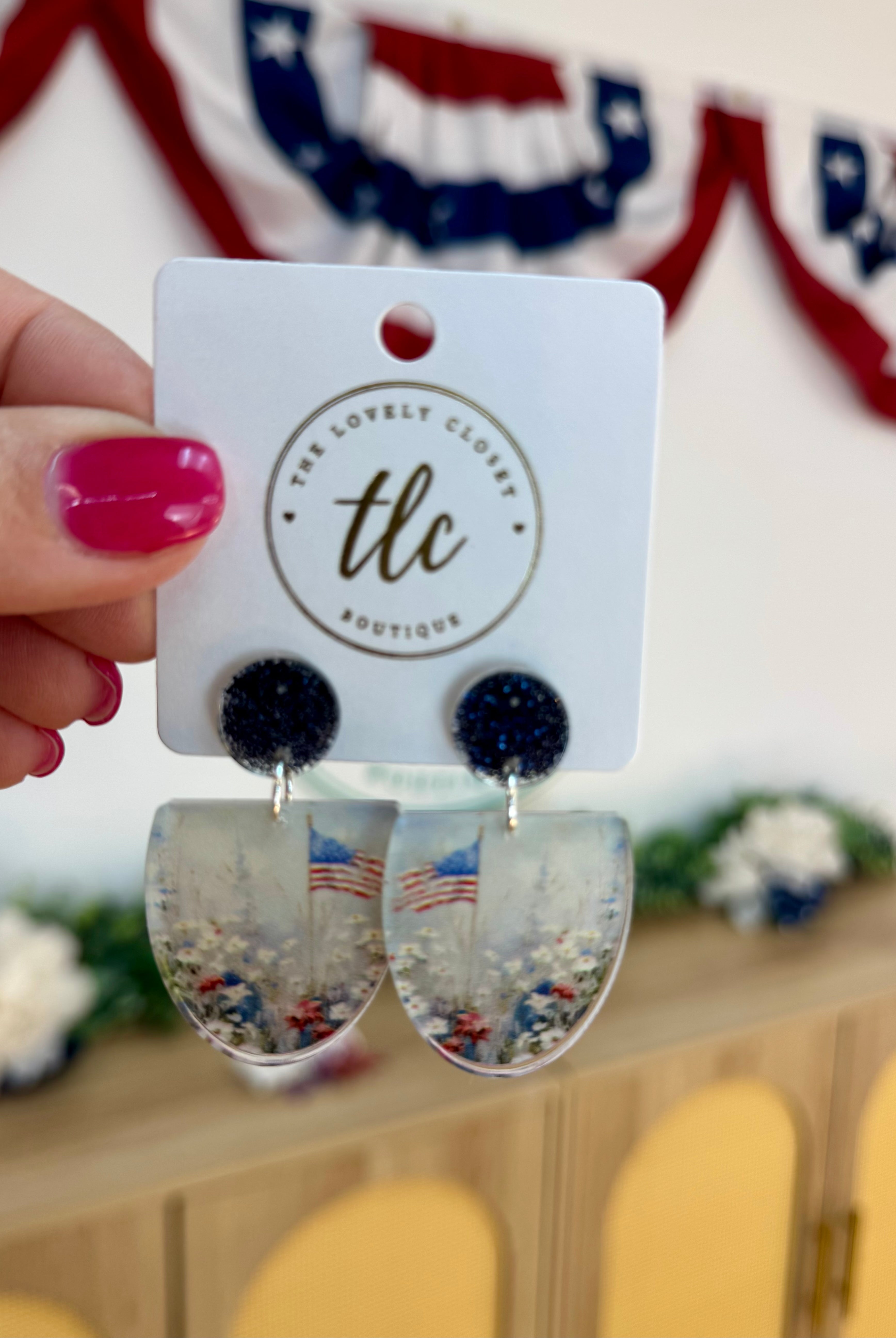 Patriotic RoseHeart Earrings-250 Jewelry-RH-The Lovely Closet, Women's Fashion Boutique in Alexandria, KY