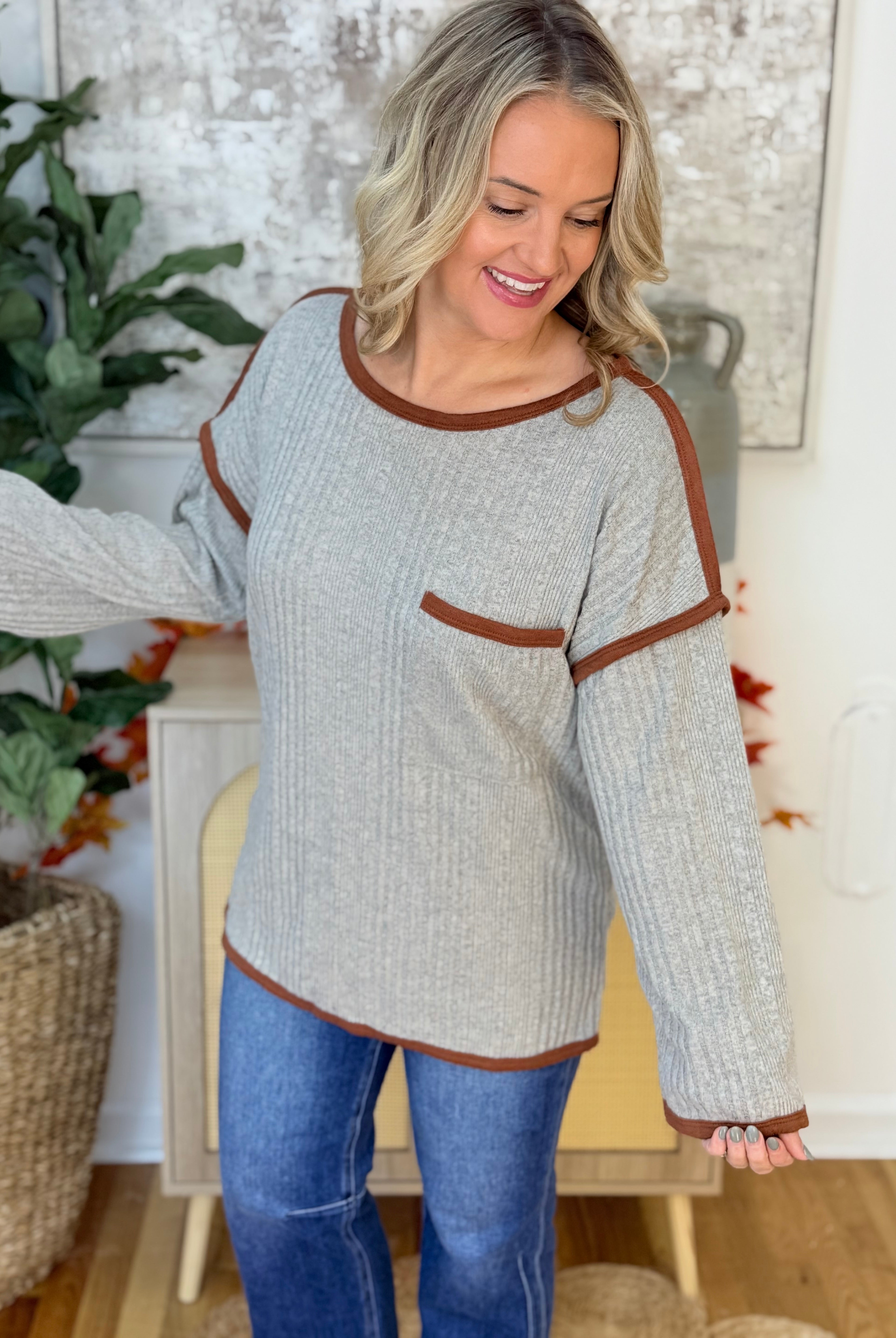 Brushed Rib Top-110 Long Sleeve Top-bibi-The Lovely Closet, Women's Fashion Boutique in Alexandria, KY