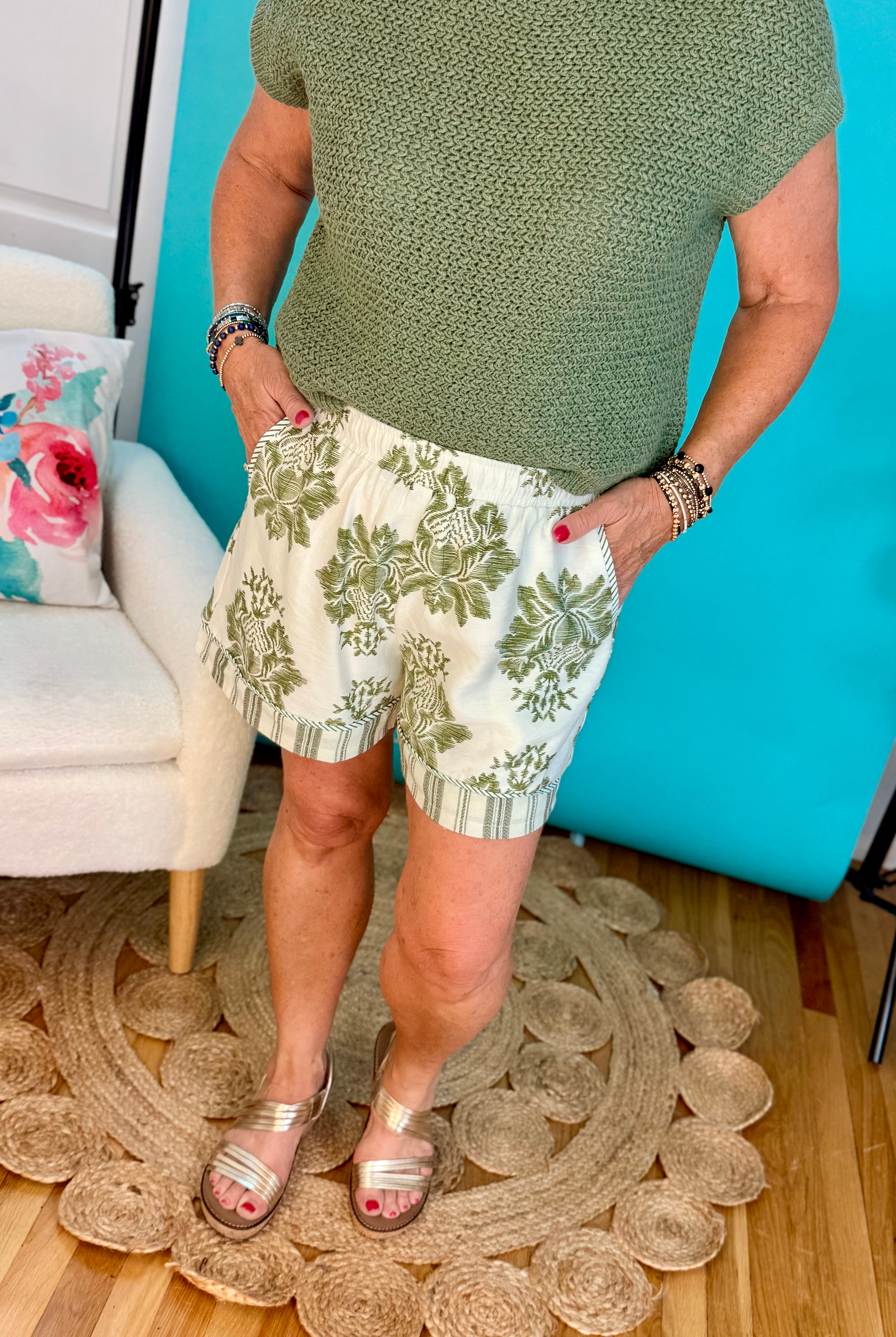 Olive Printed Shorts-230 Skirts/Shorts-Doe and Rae-The Lovely Closet, Women's Fashion Boutique in Alexandria, KY