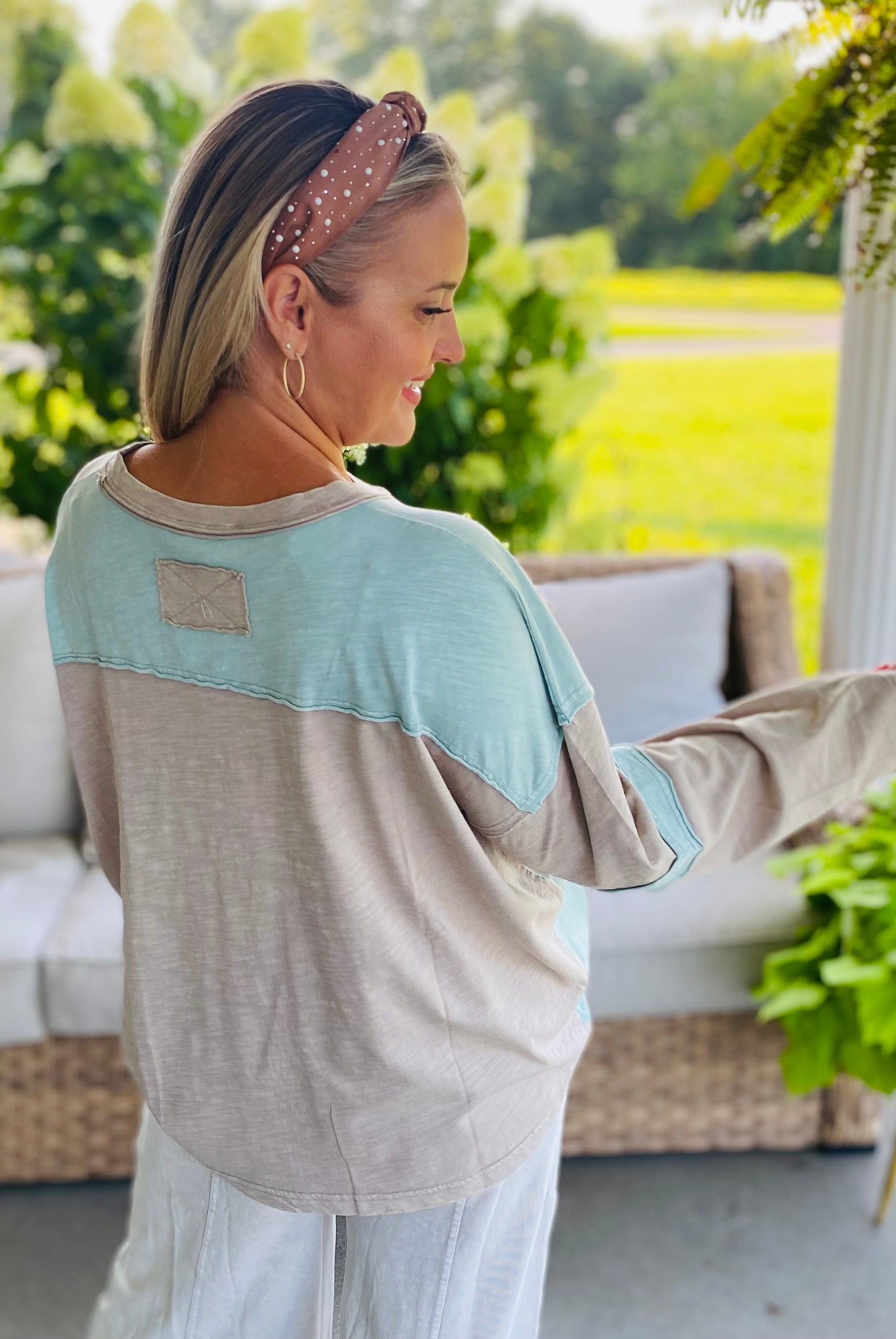 Starlight Bloom Top - Lt. Teal-110 Long Sleeve Top-easel-The Lovely Closet, Women's Fashion Boutique in Alexandria, KY