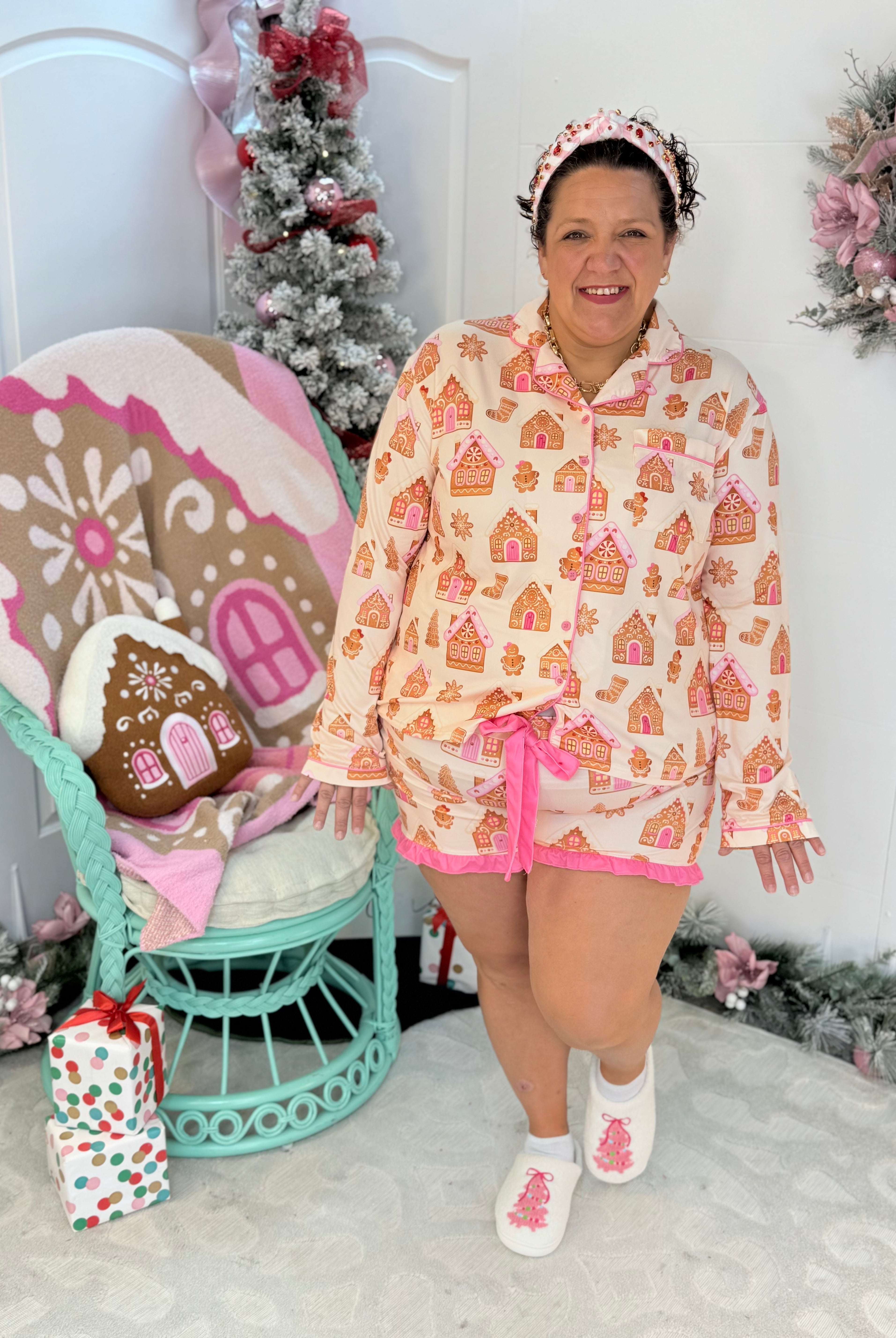 PINK-mas PJ Set - Gingerbread Wonderland Ruffle Pajama Set-350 Holiday-Jess Lea-The Lovely Closet, Women's Fashion Boutique in Alexandria, KY