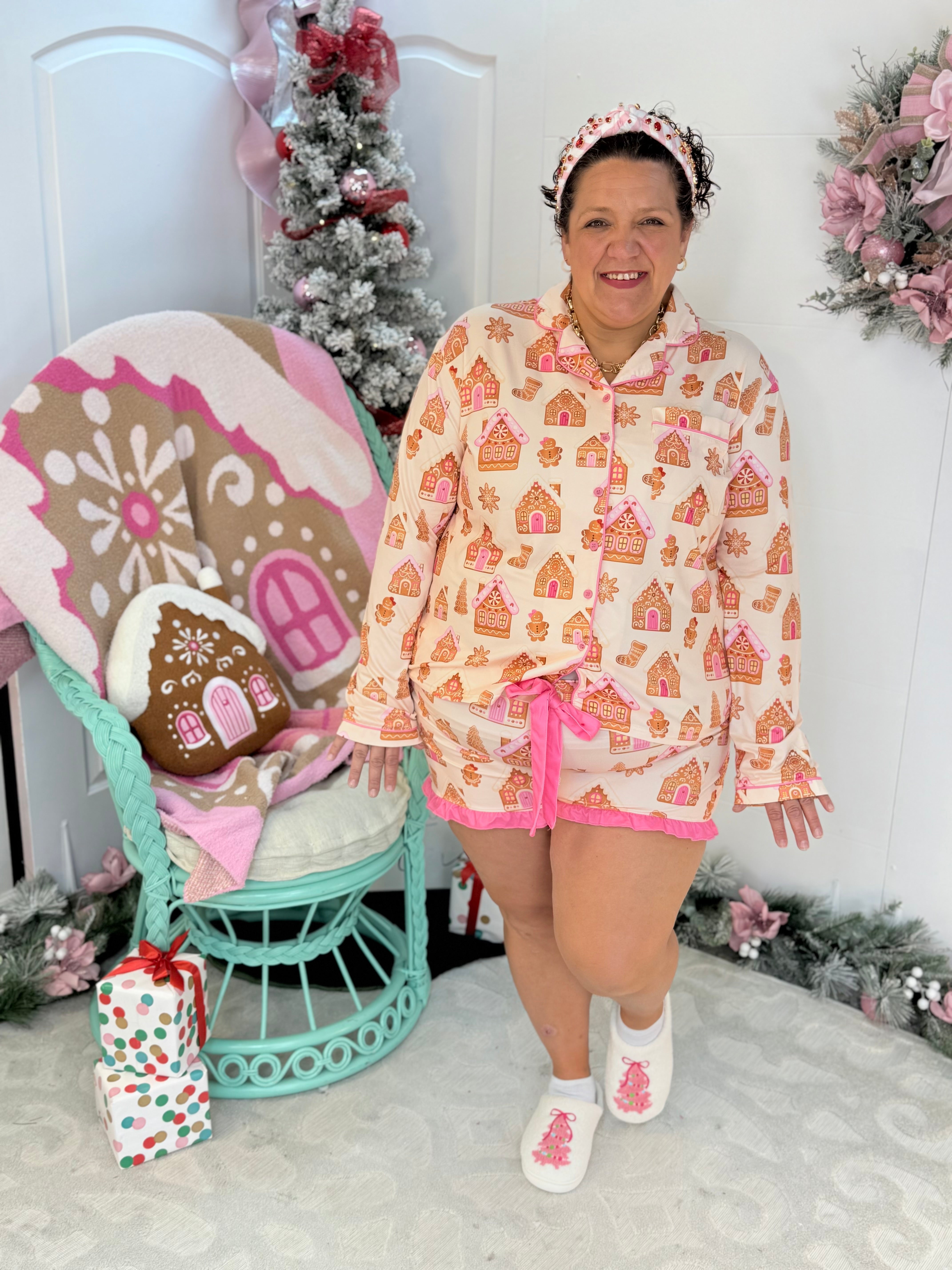 PINK-mas PJ Set - Gingerbread Wonderland Ruffle Pajama Set-350 Holiday-Jess Lea-The Lovely Closet, Women's Fashion Boutique in Alexandria, KY