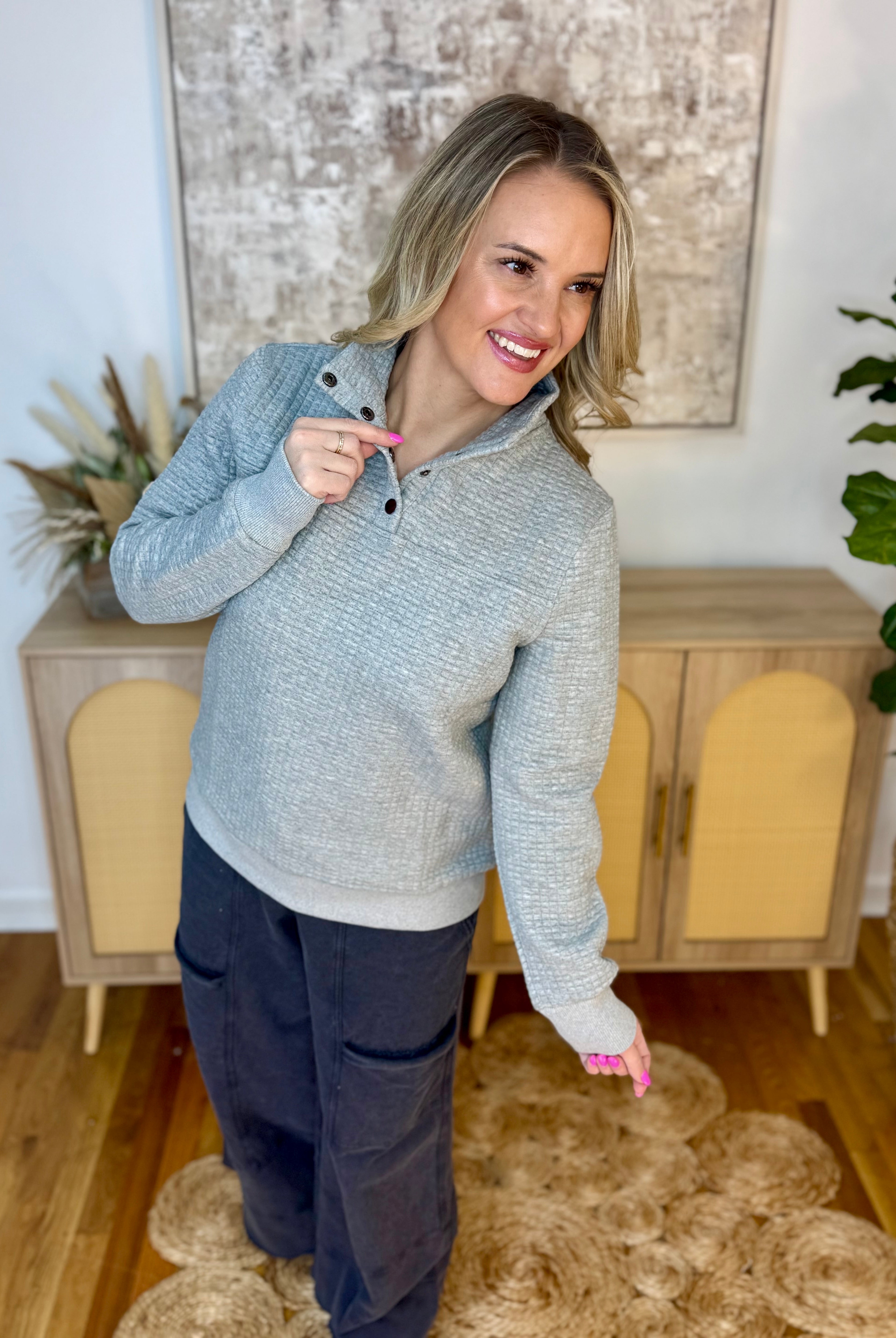 Sweater Weather 1/4 Snap Pullover-150 Sweatshirts-Doe and Rae-The Lovely Closet, Women's Fashion Boutique in Alexandria, KY