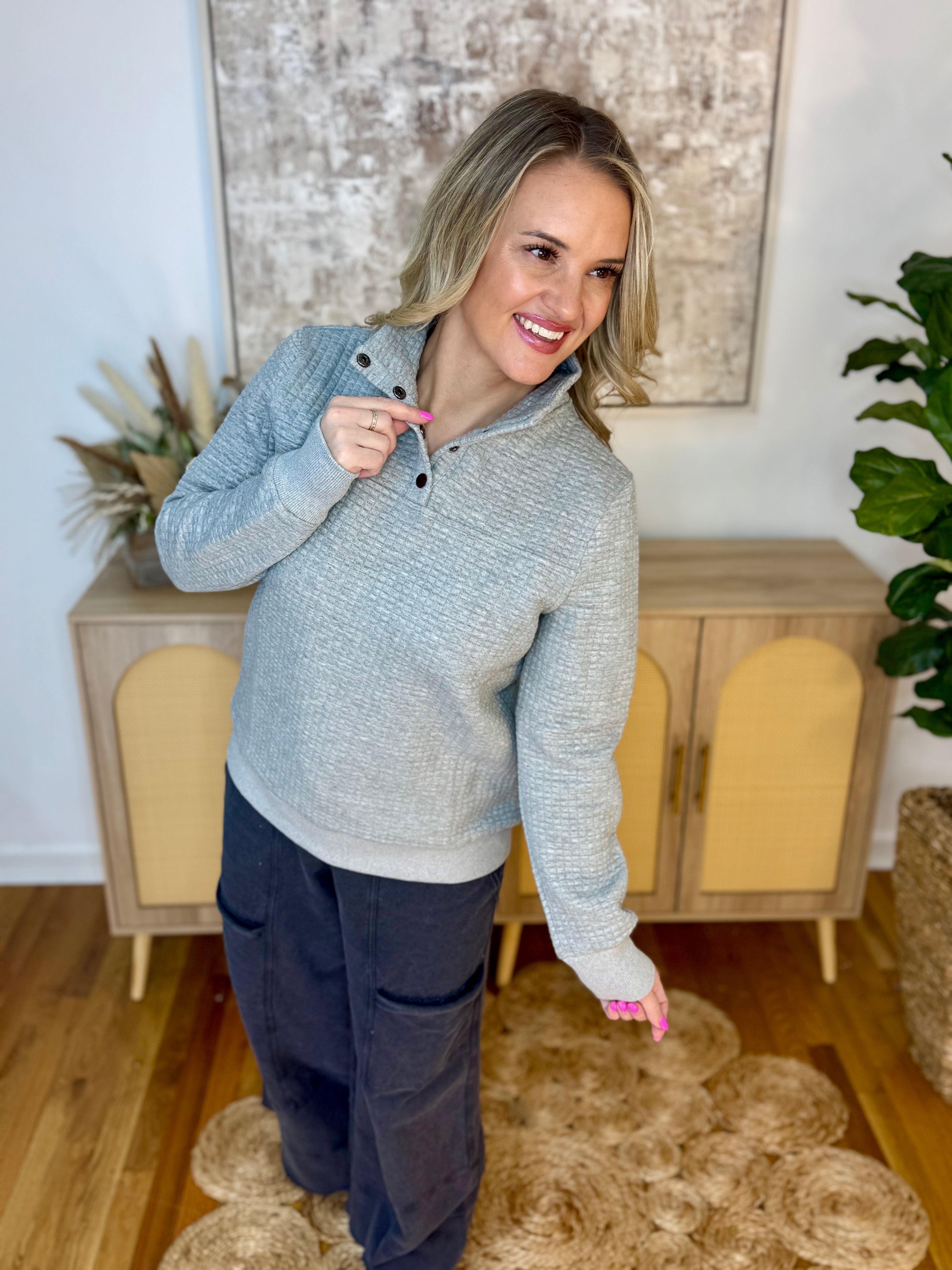Sweater Weather 1/4 Snap Pullover-150 Sweatshirts-Doe and Rae-The Lovely Closet, Women's Fashion Boutique in Alexandria, KY