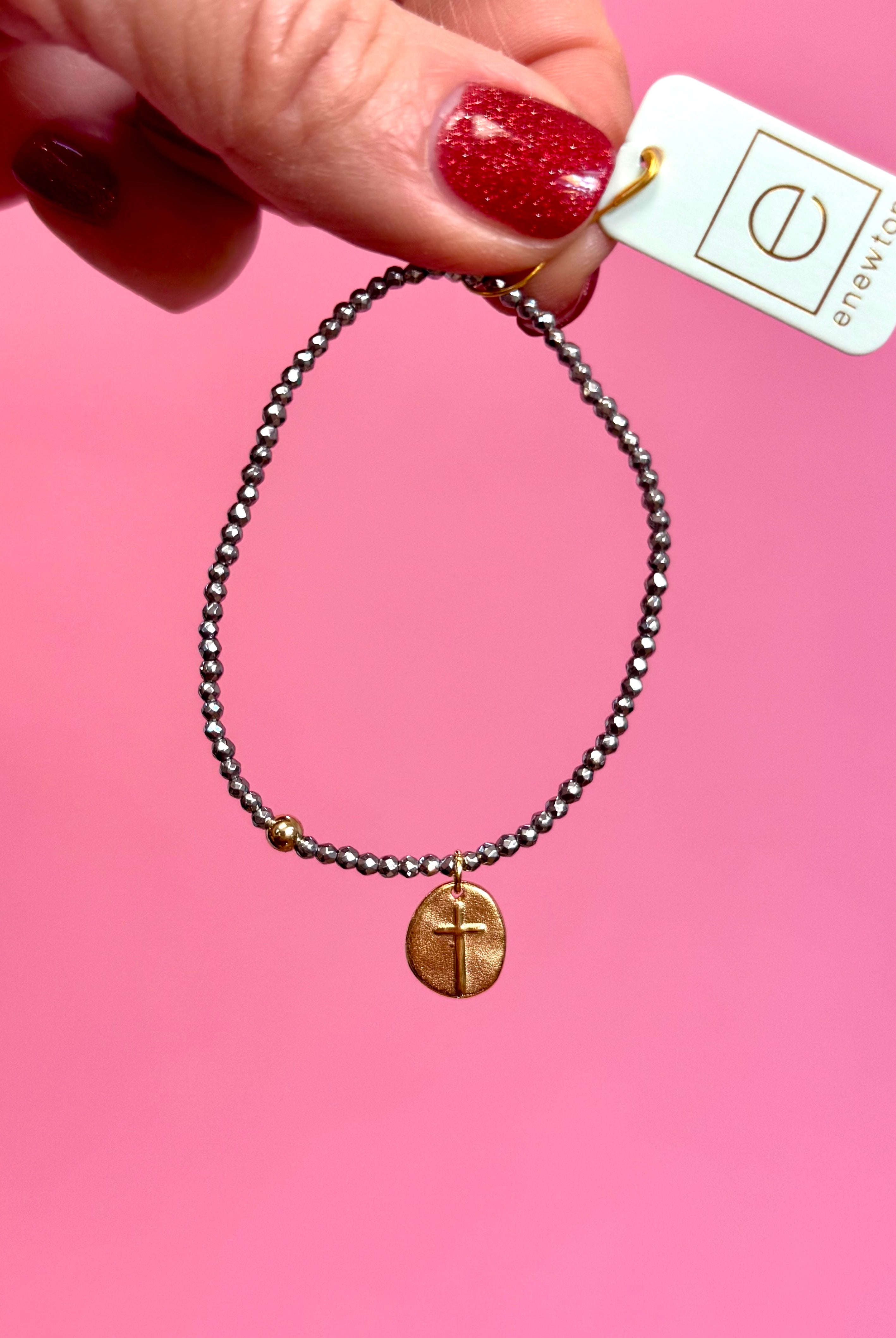 Silver Hematite 2mm Inspire Small Gold Charm-260 eNewton-eNewton-The Lovely Closet, Women's Fashion Boutique in Alexandria, KY