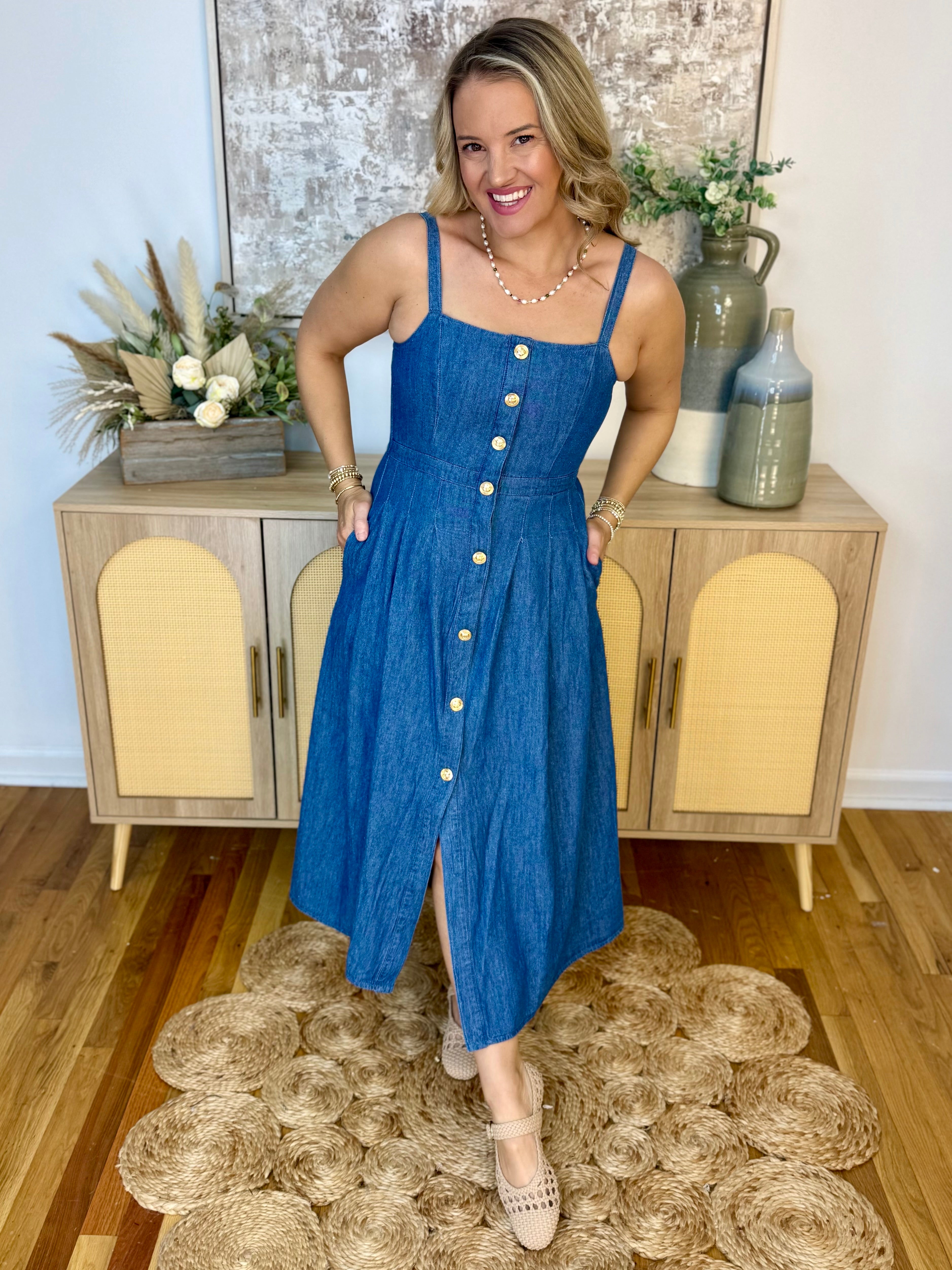 Timeless Denim Midi Dress-180 Dresses-Blu Pepper-The Lovely Closet, Women's Fashion Boutique in Alexandria, KY