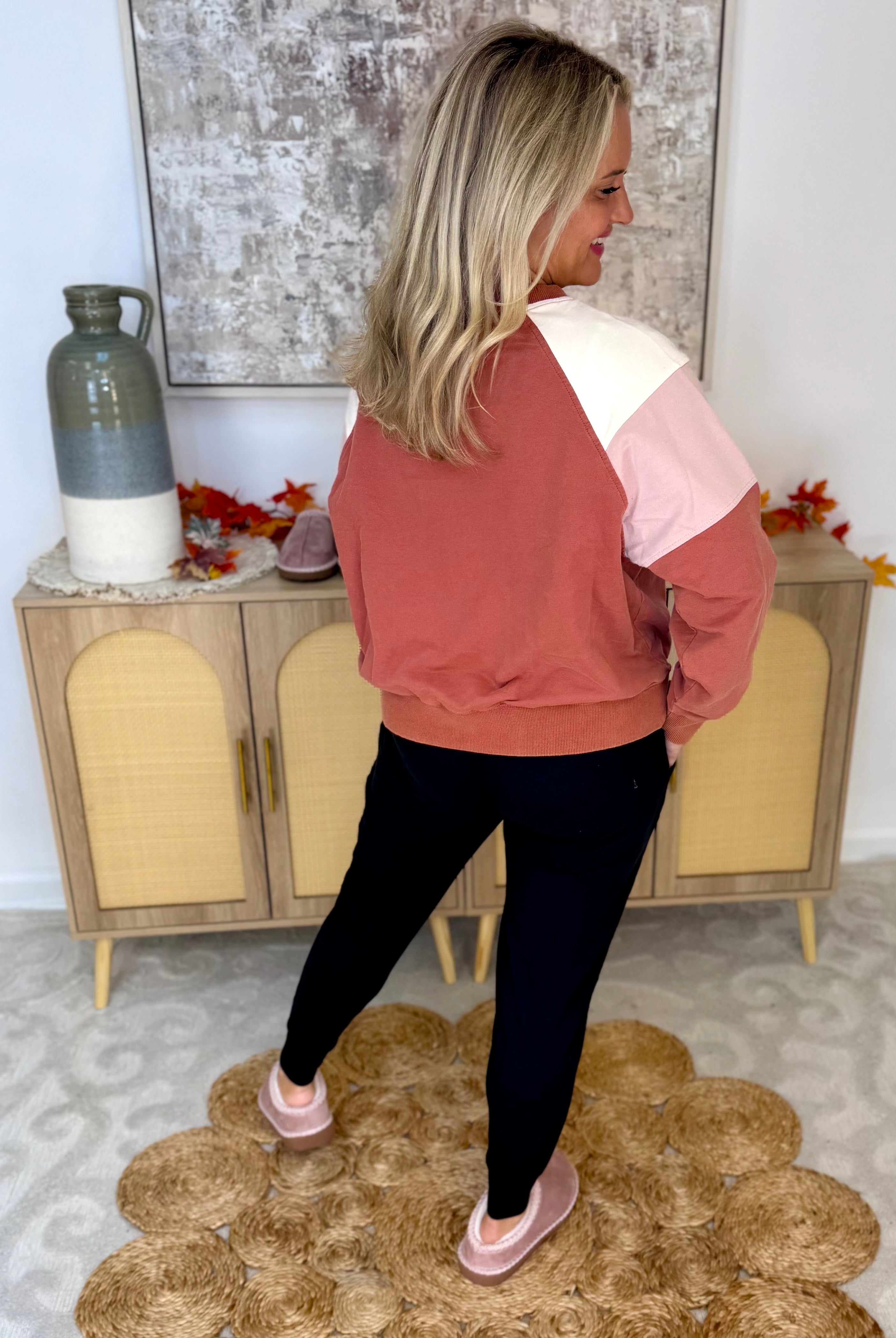 Washed Brick & Pink Pullover-110 Long Sleeve Top-White Birch-The Lovely Closet, Women's Fashion Boutique in Alexandria, KY