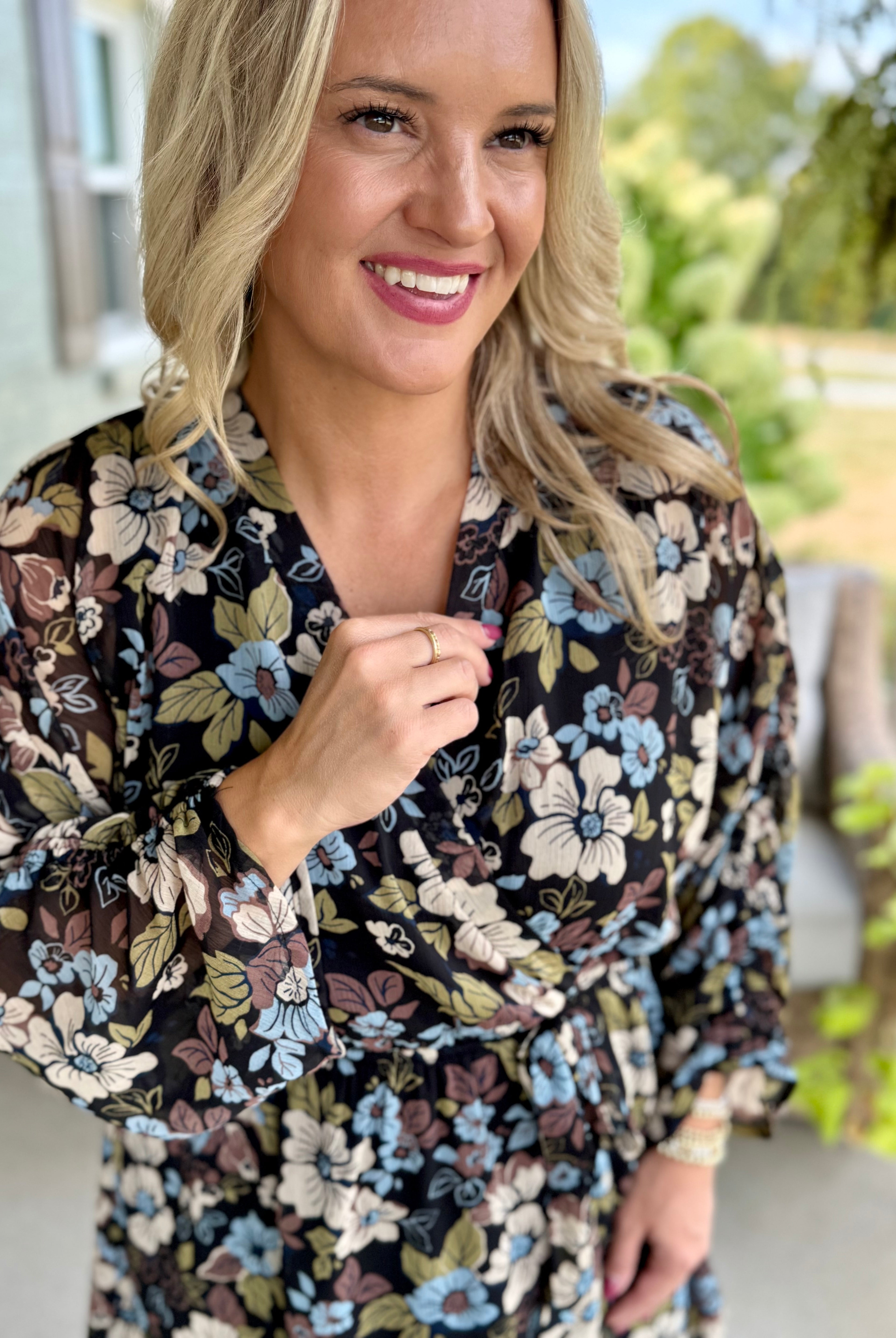 Meadow Flowers V-Neck Dress-180 Dresses-GILLI-The Lovely Closet, Women's Fashion Boutique in Alexandria, KY