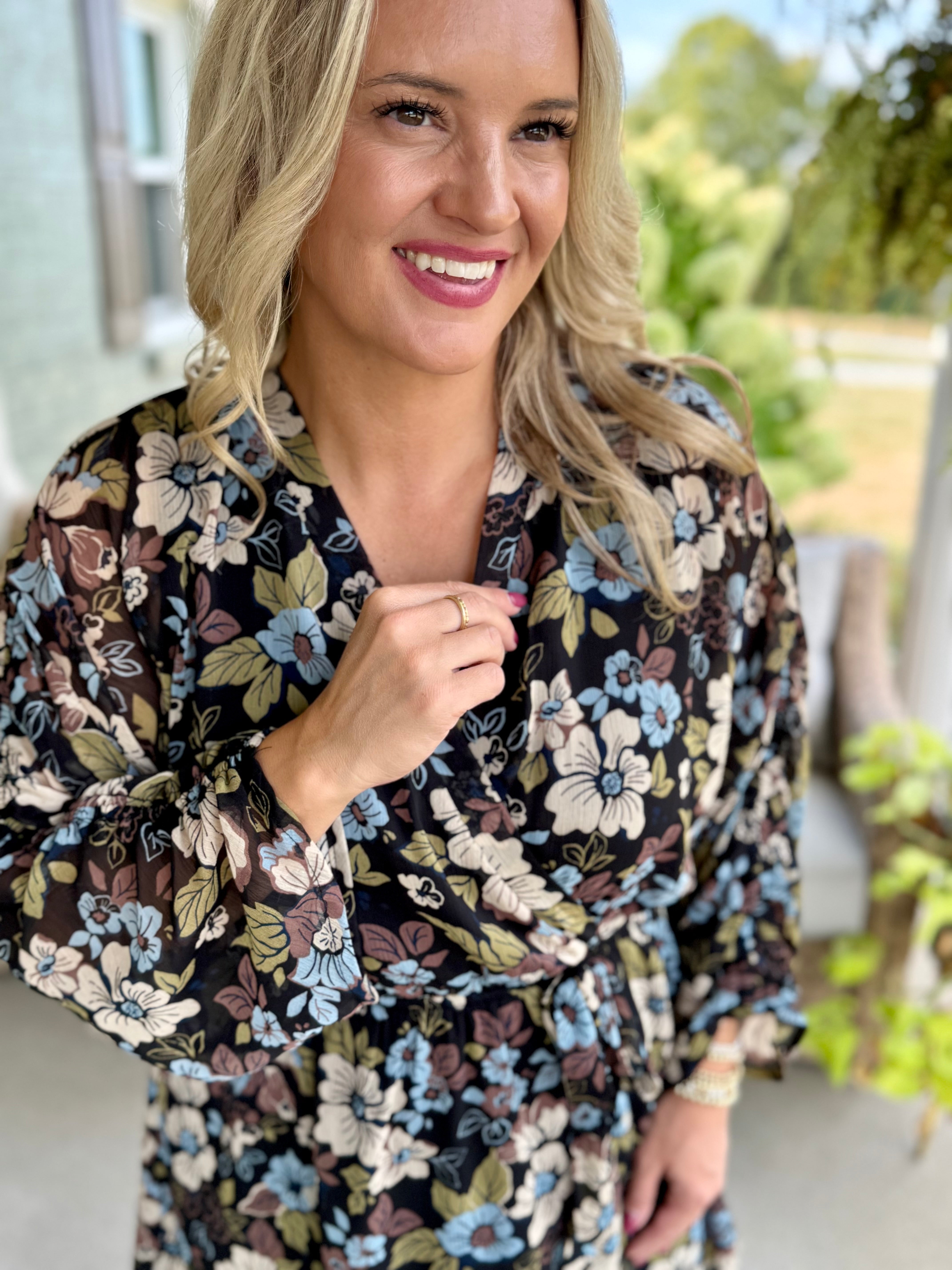 Meadow Flowers V-Neck Dress-180 Dresses-GILLI-The Lovely Closet, Women's Fashion Boutique in Alexandria, KY