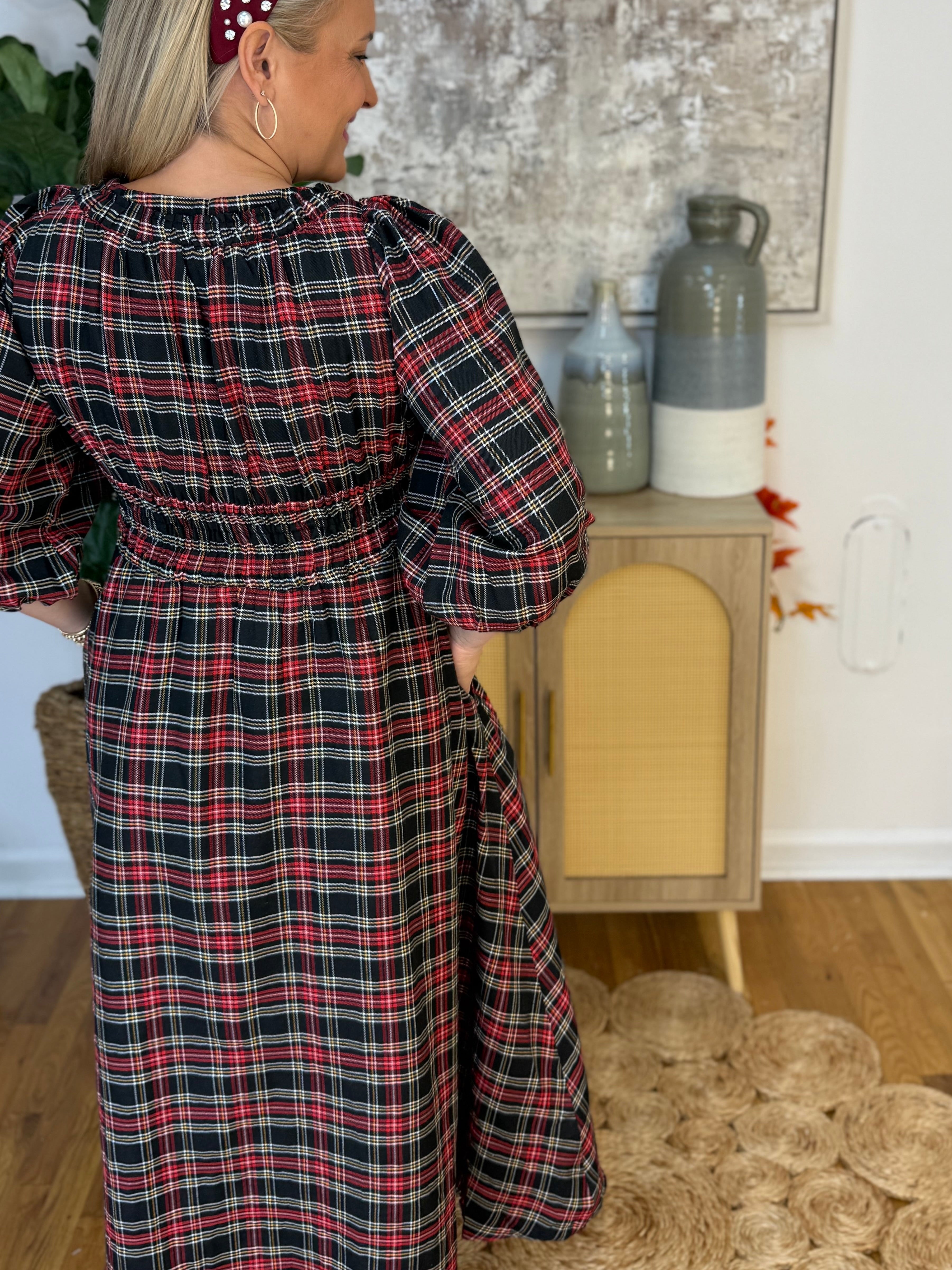 Classic Holiday Plaid Dress-180 Dresses-Entro-The Lovely Closet, Women's Fashion Boutique in Alexandria, KY