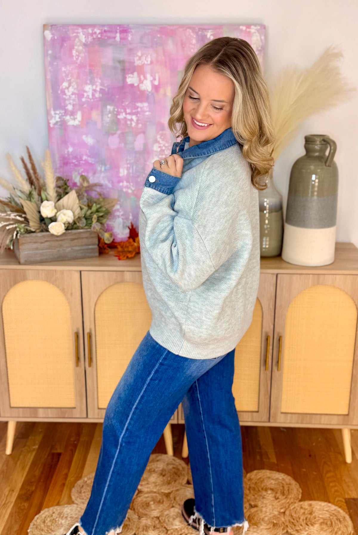 The Denim Detail Pullover-110 Long Sleeve Top-Haptics-The Lovely Closet, Women's Fashion Boutique in Alexandria, KY
