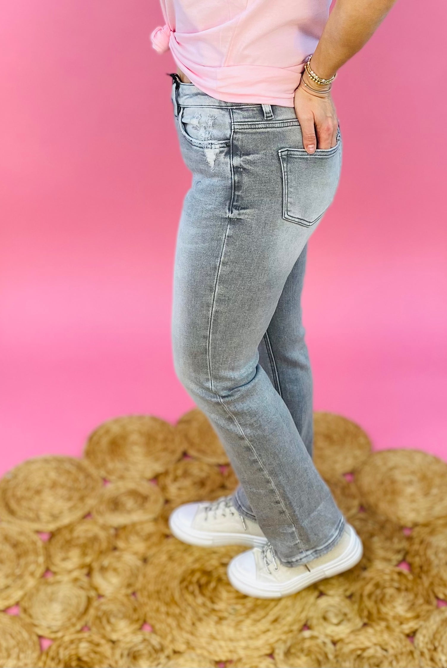 MICA MID RISE STRAIGHT LEG VINTAGE GREY WASH-210 Jeans-Donation Pink-The Lovely Closet, Women's Fashion Boutique in Alexandria, KY