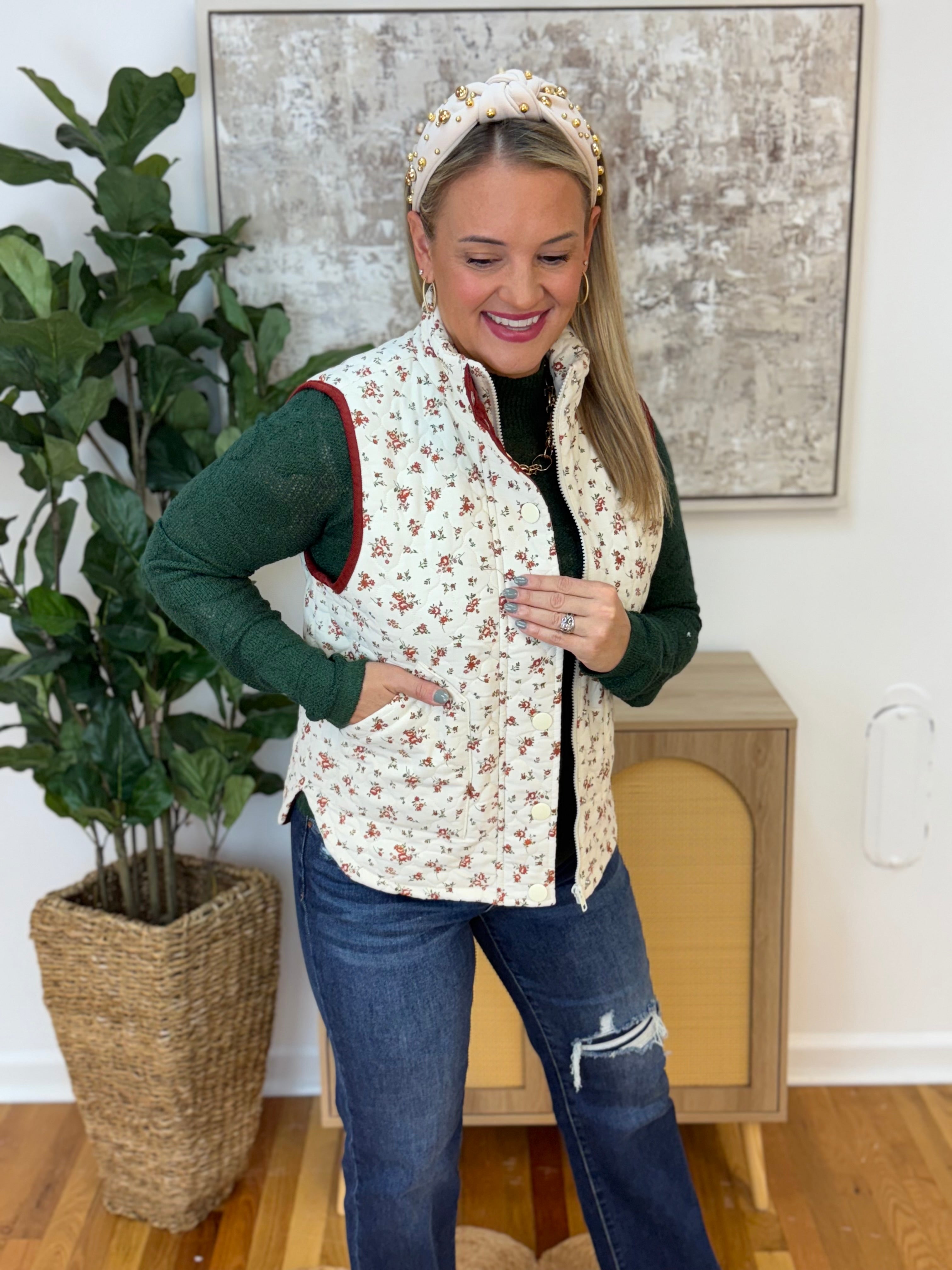 Cranberry Fields Vest-170 Jackets/Outerwear-Blu Pepper-The Lovely Closet, Women's Fashion Boutique in Alexandria, KY