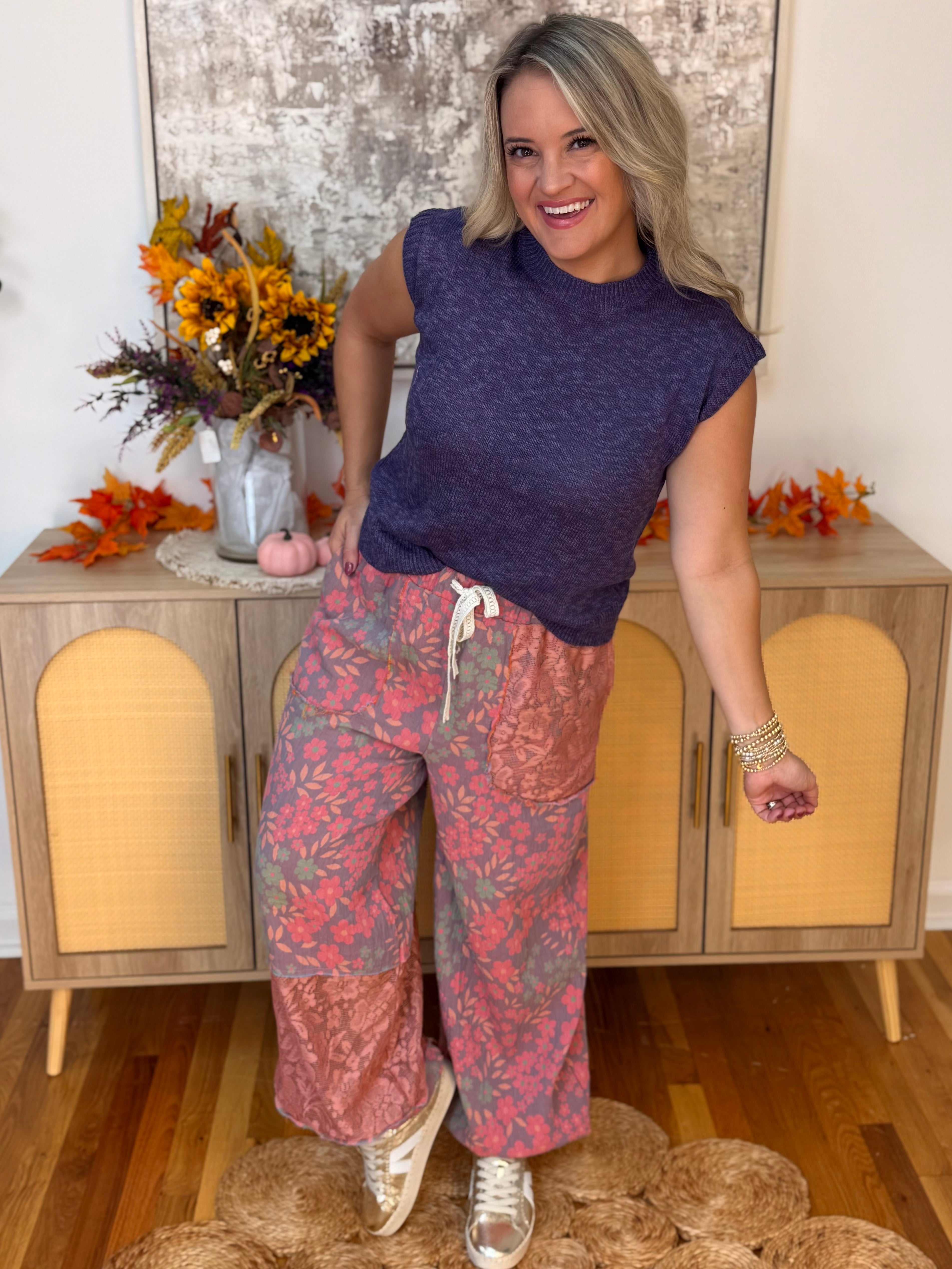 Floral Patchwork Jogger Pants-240 Pants-Pol Clothing-The Lovely Closet, Women's Fashion Boutique in Alexandria, KY