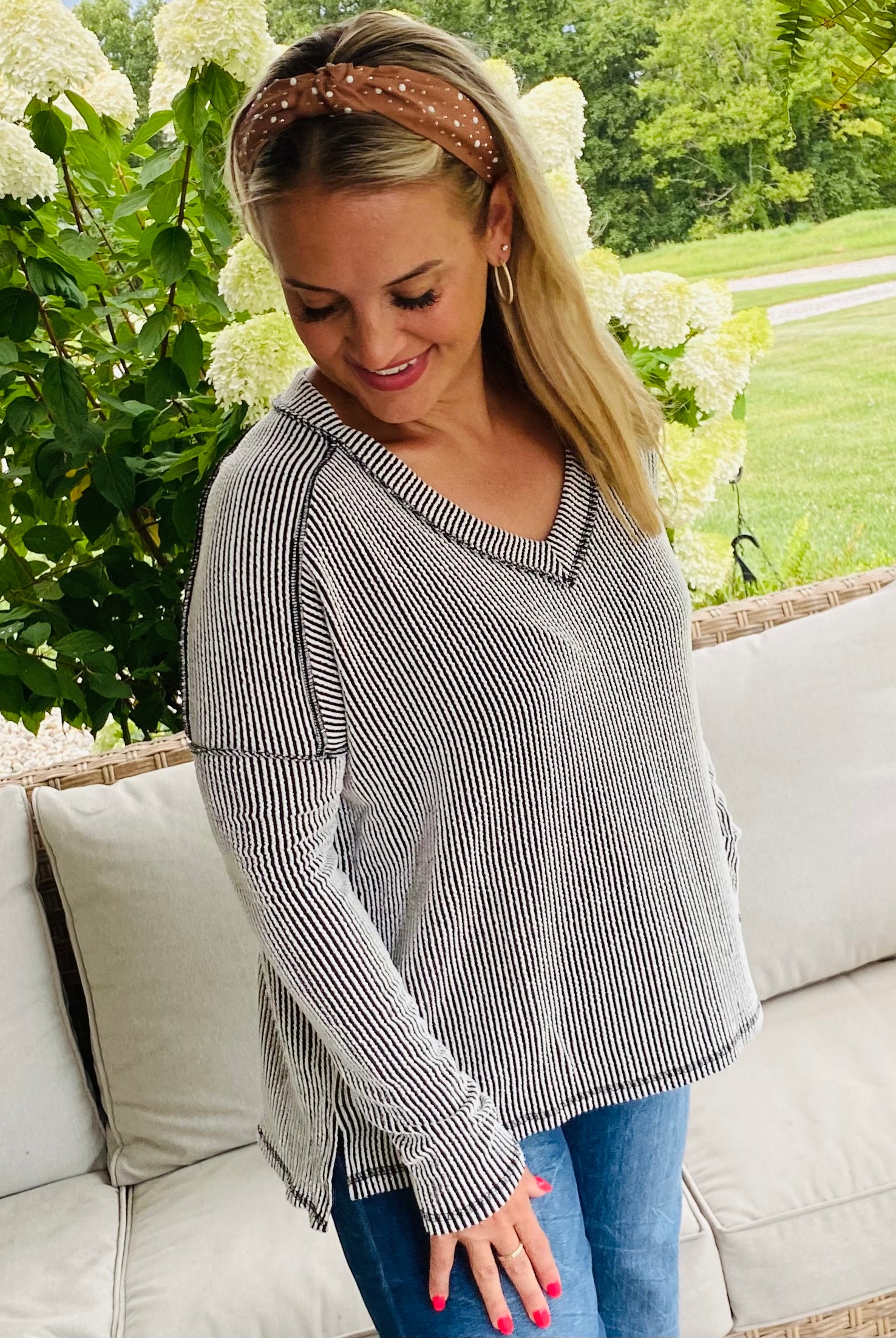 Autumn Days Ribbed Top - Black Striped-110 Long Sleeve Top-zenana-The Lovely Closet, Women's Fashion Boutique in Alexandria, KY
