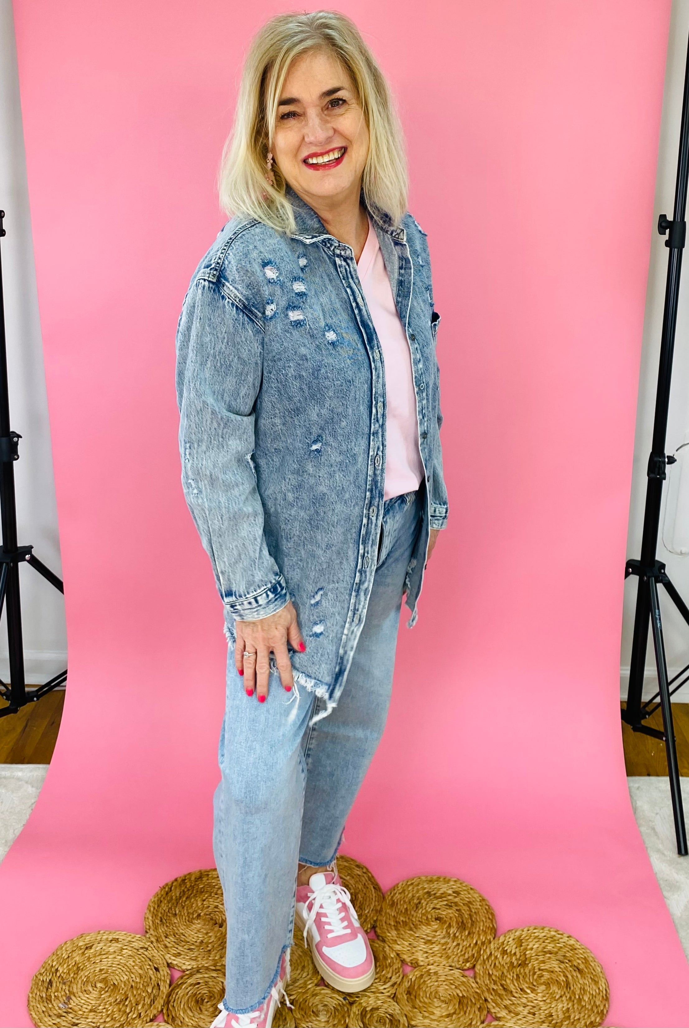 Risen Now or Never Distressed Shirt-110 Long Sleeve Top-Risen-The Lovely Closet, Women's Fashion Boutique in Alexandria, KY