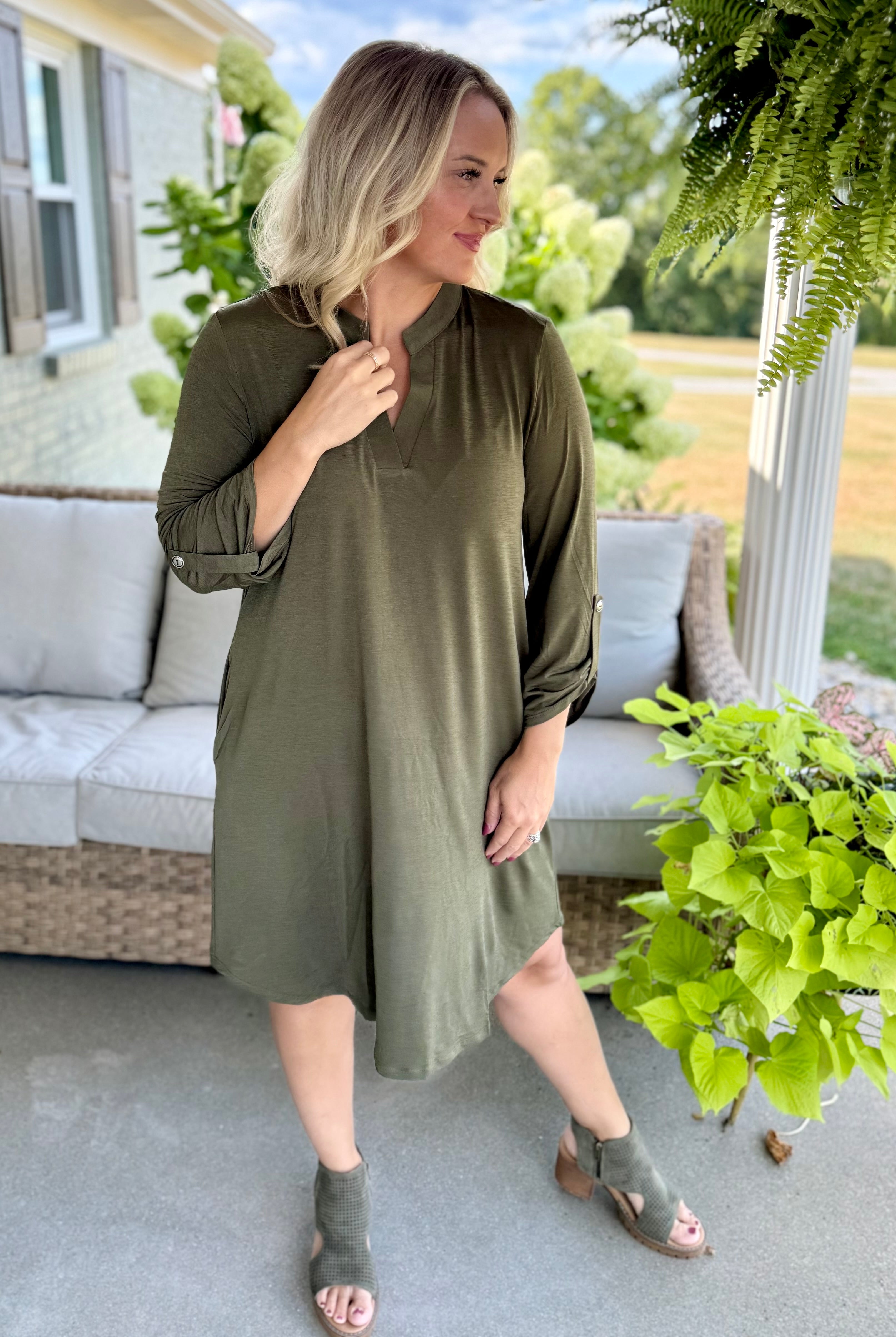 Everly Essential Dress - Olive-180 Dresses-Dear Scarlett-The Lovely Closet, Women's Fashion Boutique in Alexandria, KY