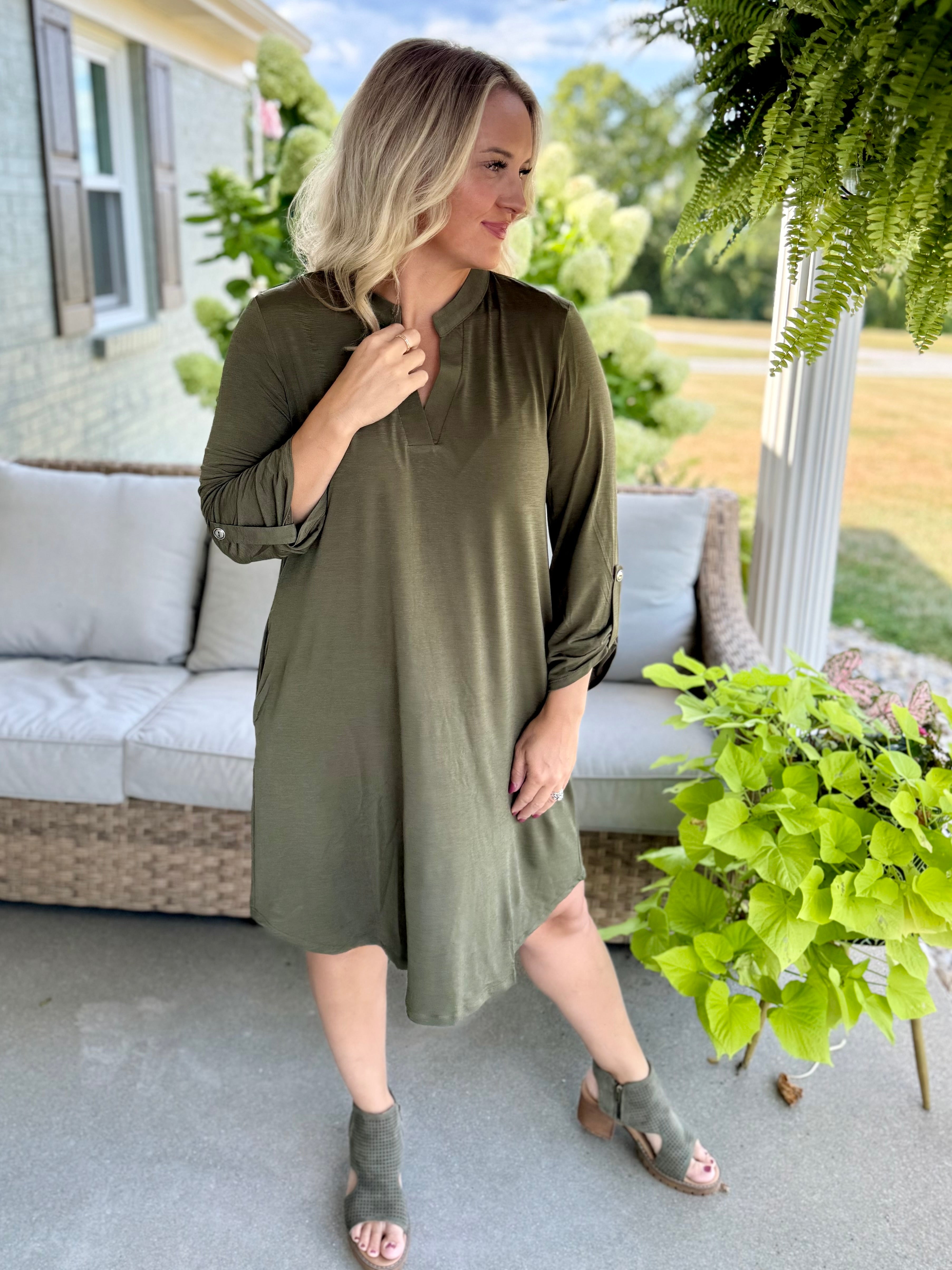 Everly Essential Dress - Olive-180 Dresses-Dear Scarlett-The Lovely Closet, Women's Fashion Boutique in Alexandria, KY