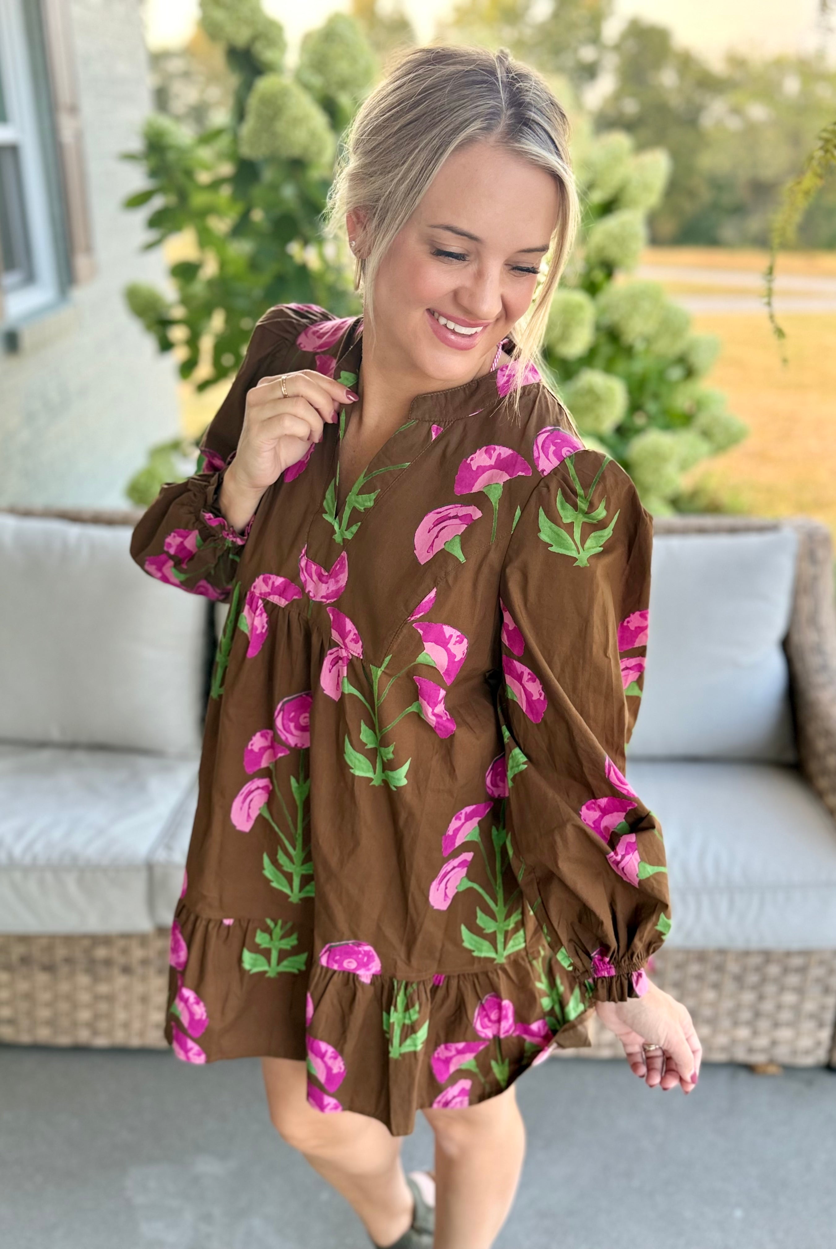 Falling Petals Floral Print Dress-180 Dresses-Umgee-The Lovely Closet, Women's Fashion Boutique in Alexandria, KY