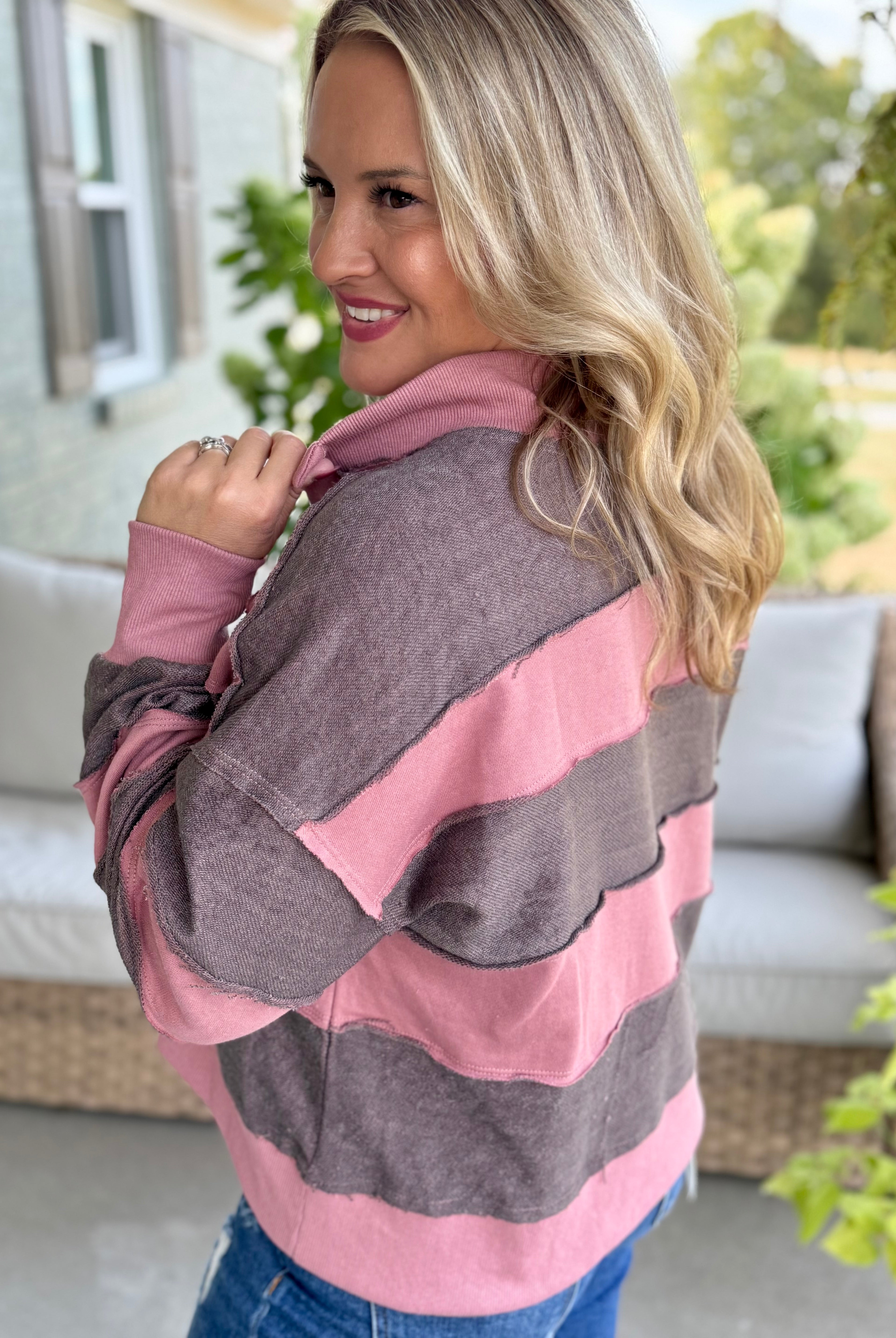 Harvest Stripe Oversized Top-110 Long Sleeve Top-Doe and Rae-The Lovely Closet, Women's Fashion Boutique in Alexandria, KY