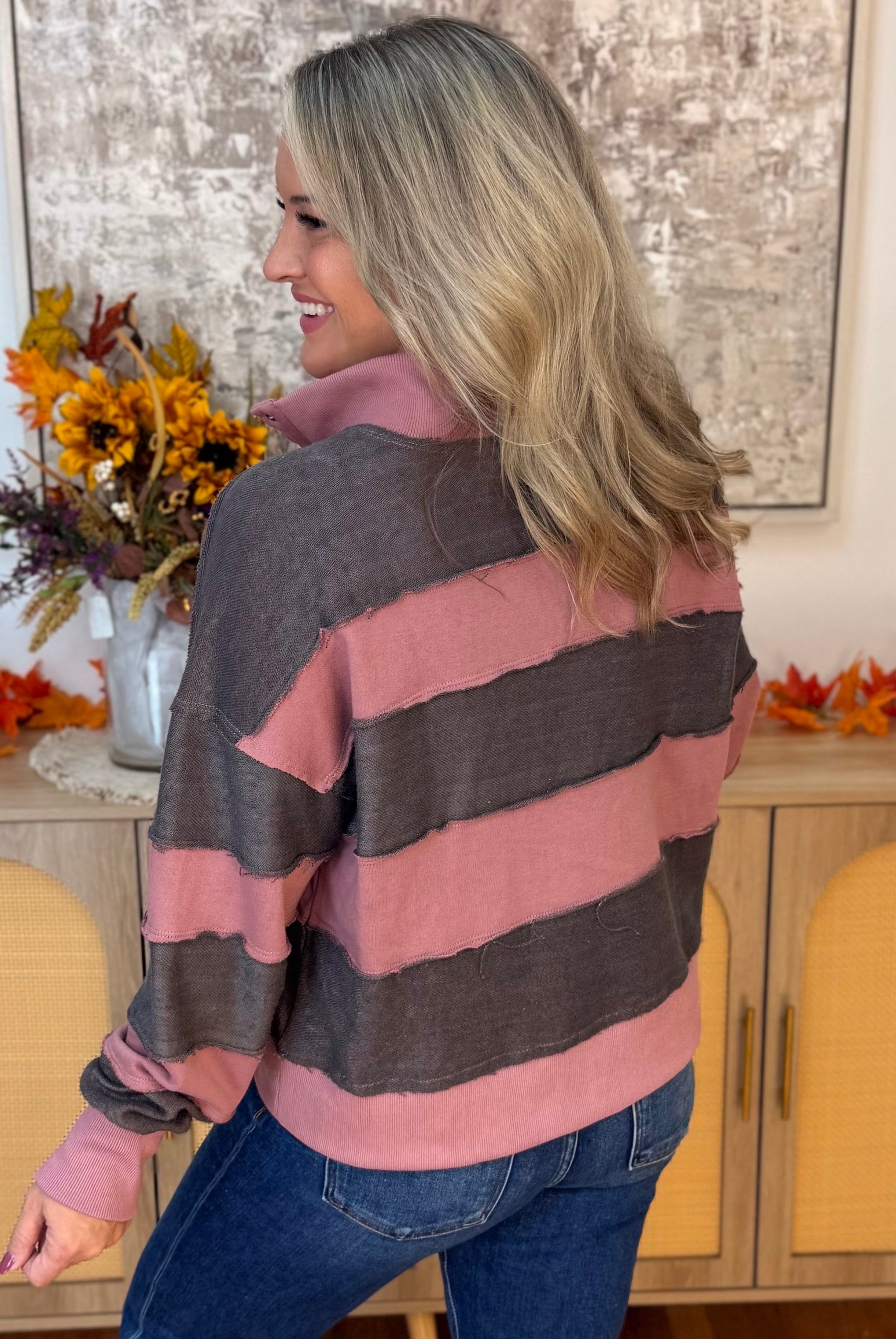 Harvest Stripe Oversized Top-110 Long Sleeve Top-Doe and Rae-The Lovely Closet, Women's Fashion Boutique in Alexandria, KY