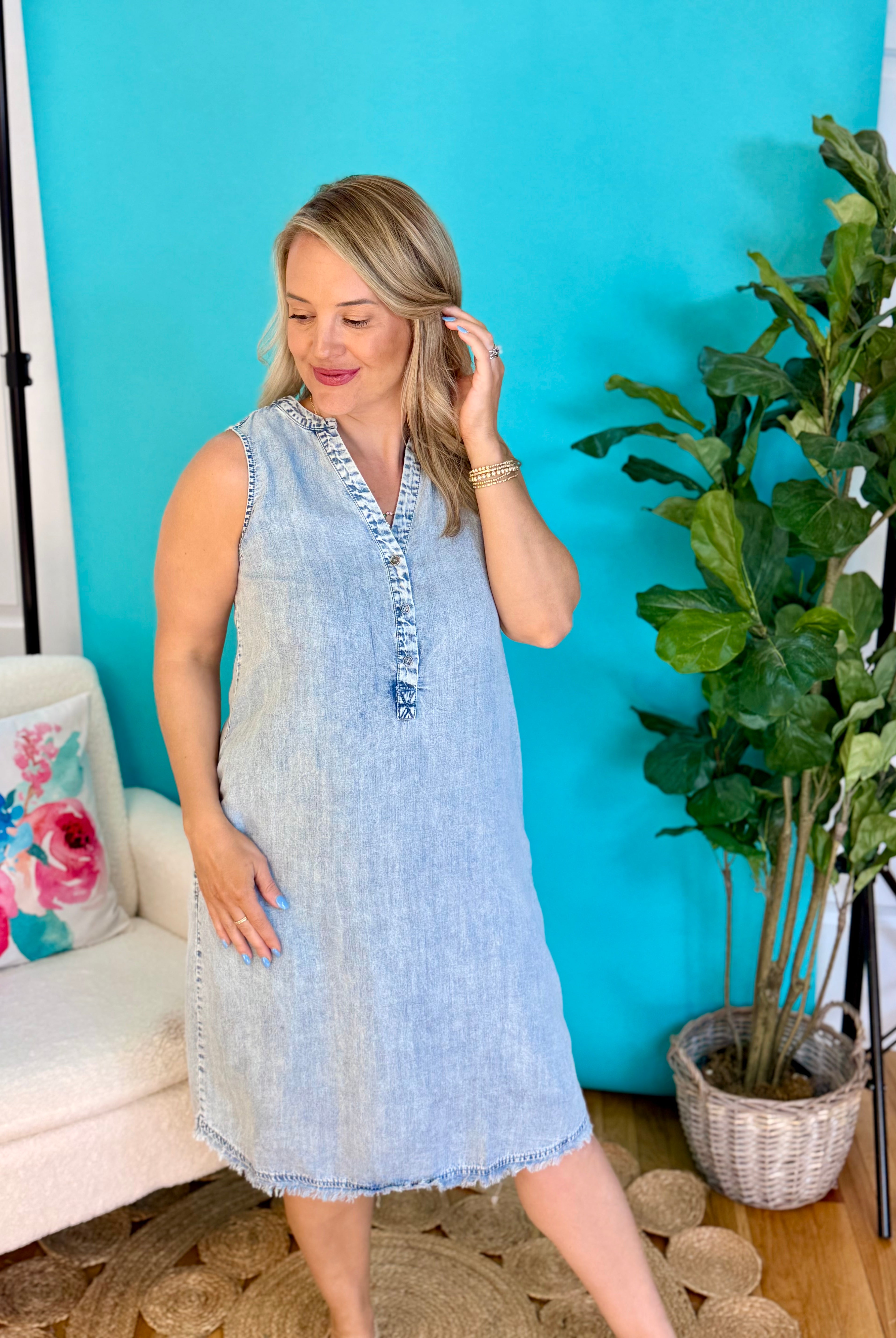 Whisper Soft Chambray Dress-180 Dresses-Doe and Rae-The Lovely Closet, Women's Fashion Boutique in Alexandria, KY