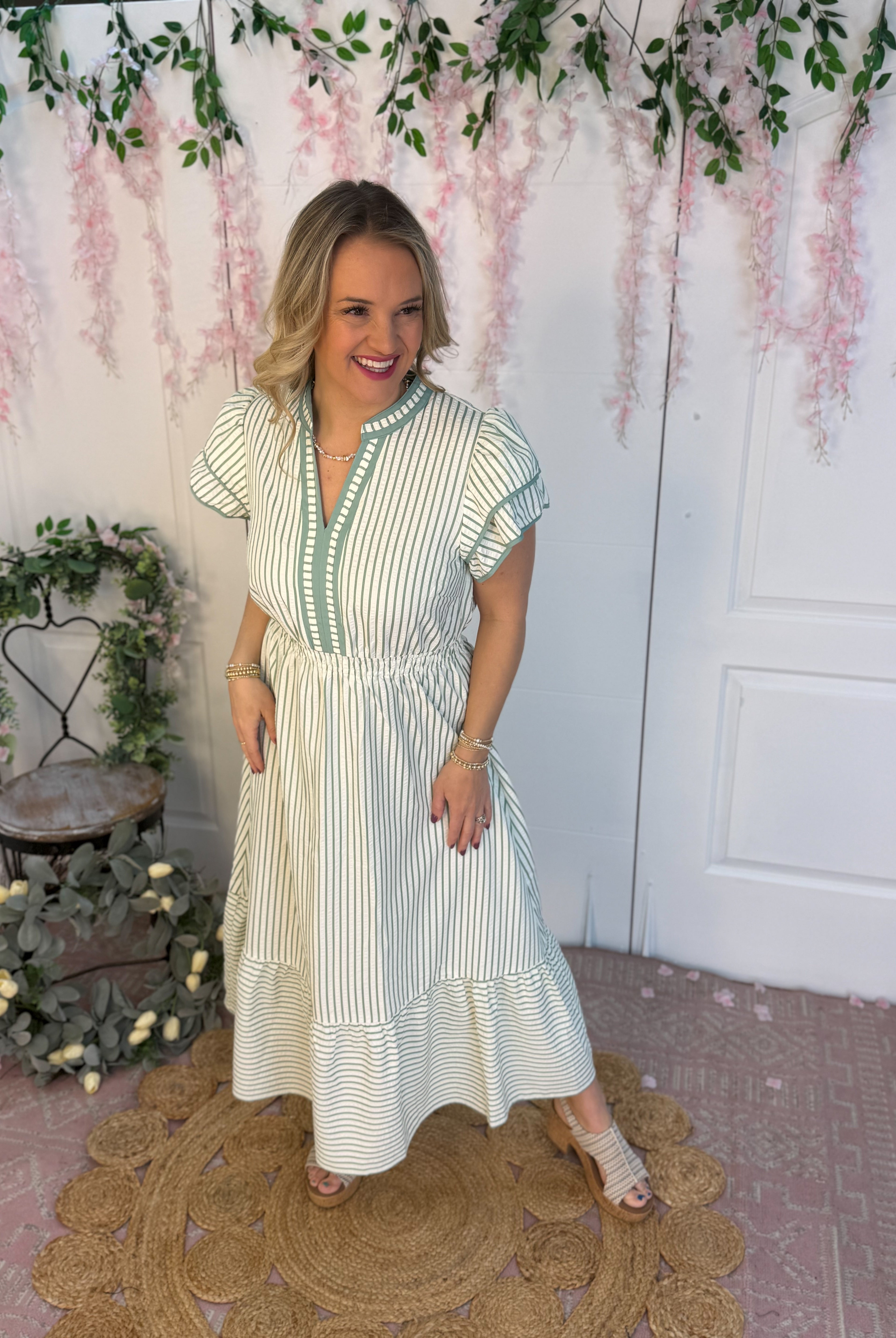 Spring Days Midi Dress - Sage-180 Dresses-Umgee-The Lovely Closet, Women's Fashion Boutique in Alexandria, KY